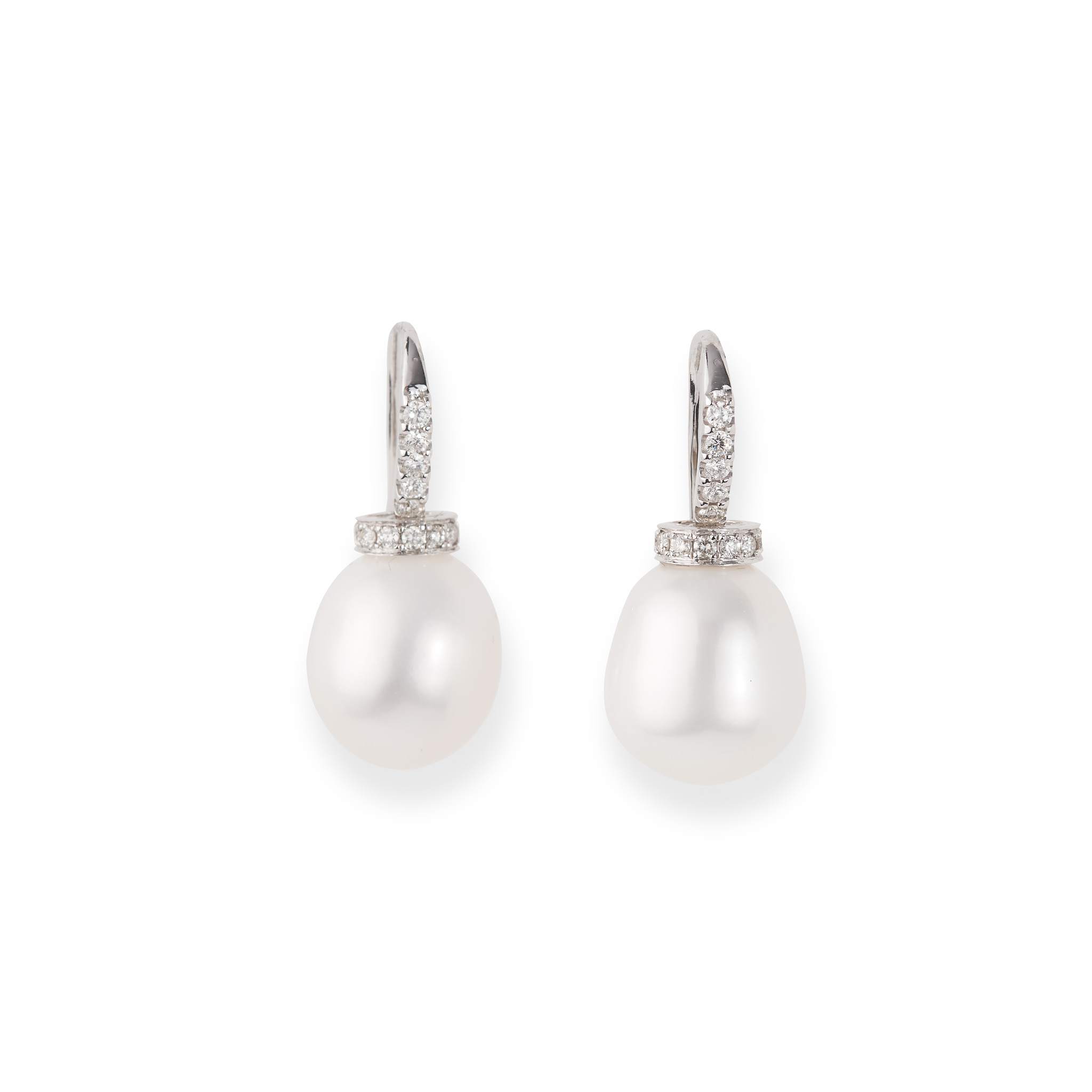 A pair of cultured pearl and diamond earrings