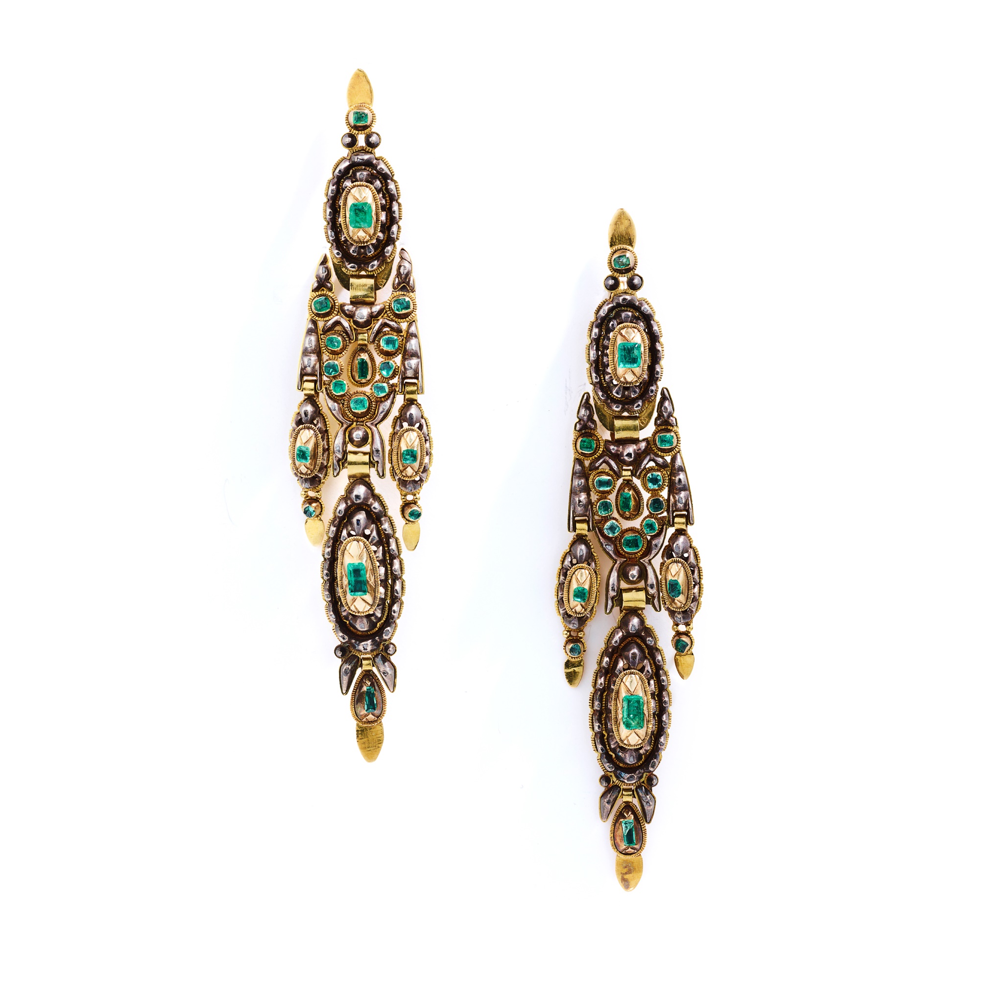 A pair of late 18th / early 19th century Catalan emerald and diamond earrings