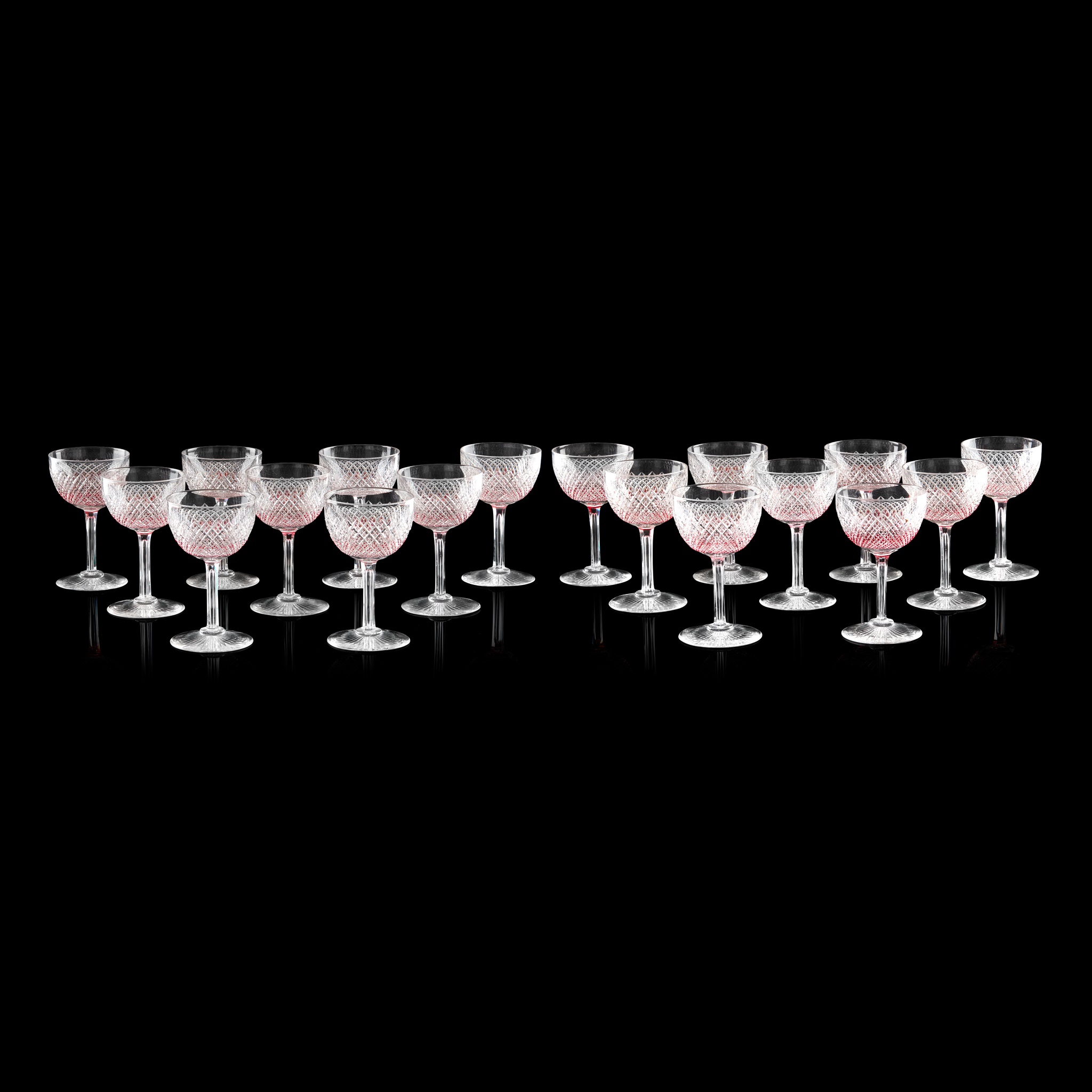 EXTENSIVE CUT GLASS AND RUBY FLASH SUITE OF GLASSWARE