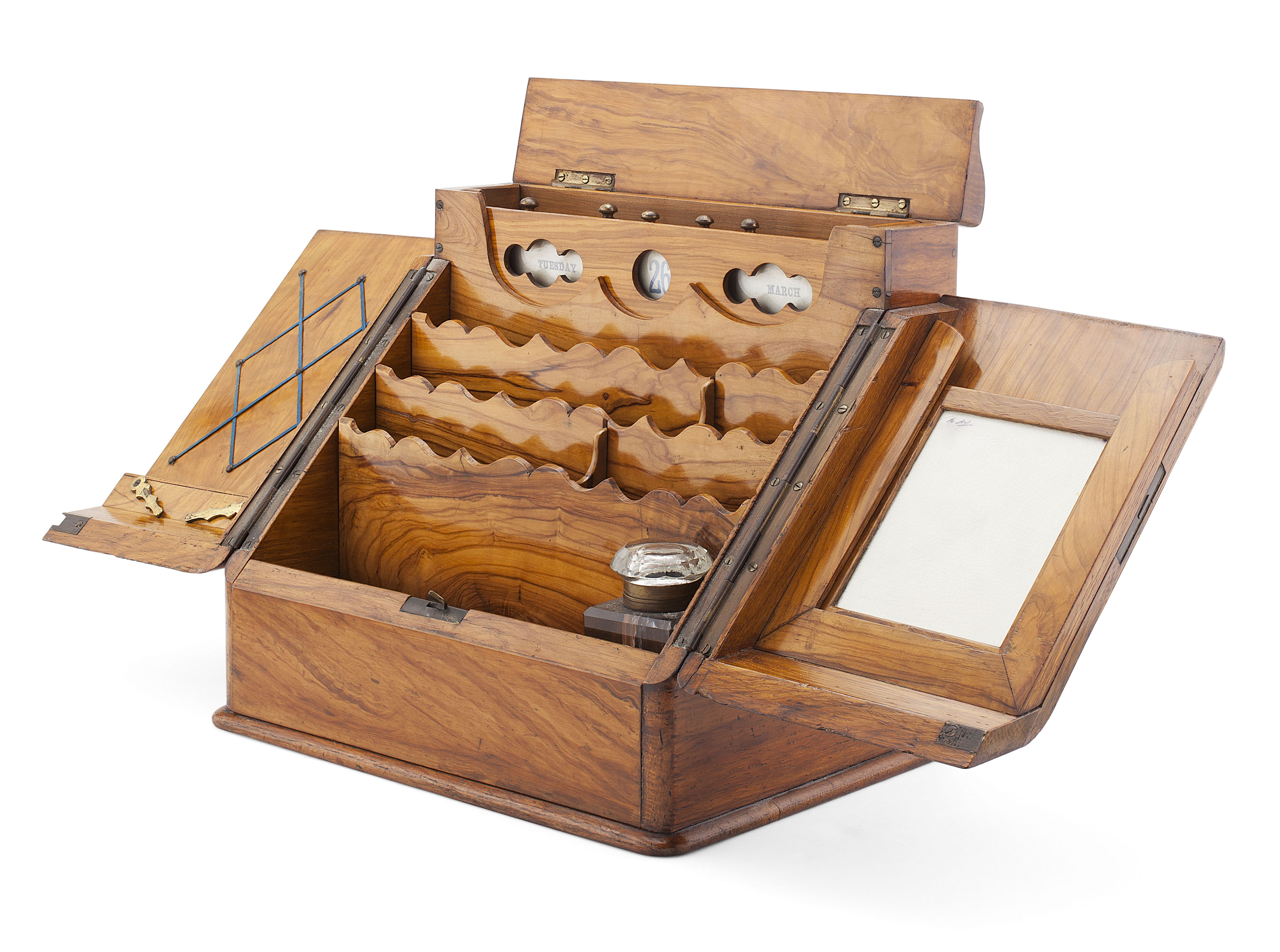 VICTORIAN OLIVEWOOD STATIONERY BOX