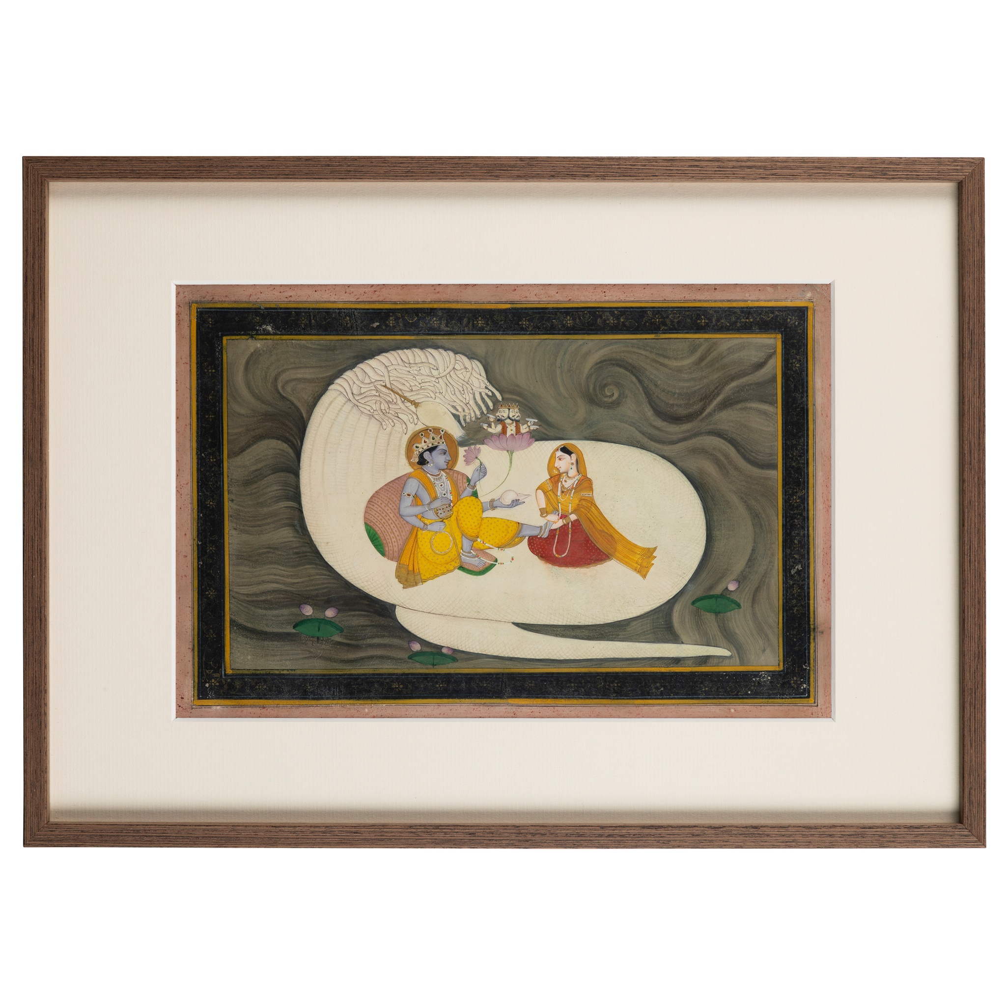 A PAINTING OF ANANTASAYANA: VISHNU RECLINING AGAINST THE GIANT HOOD OF THE SERPENT SHESHA WITH LAKSHMI