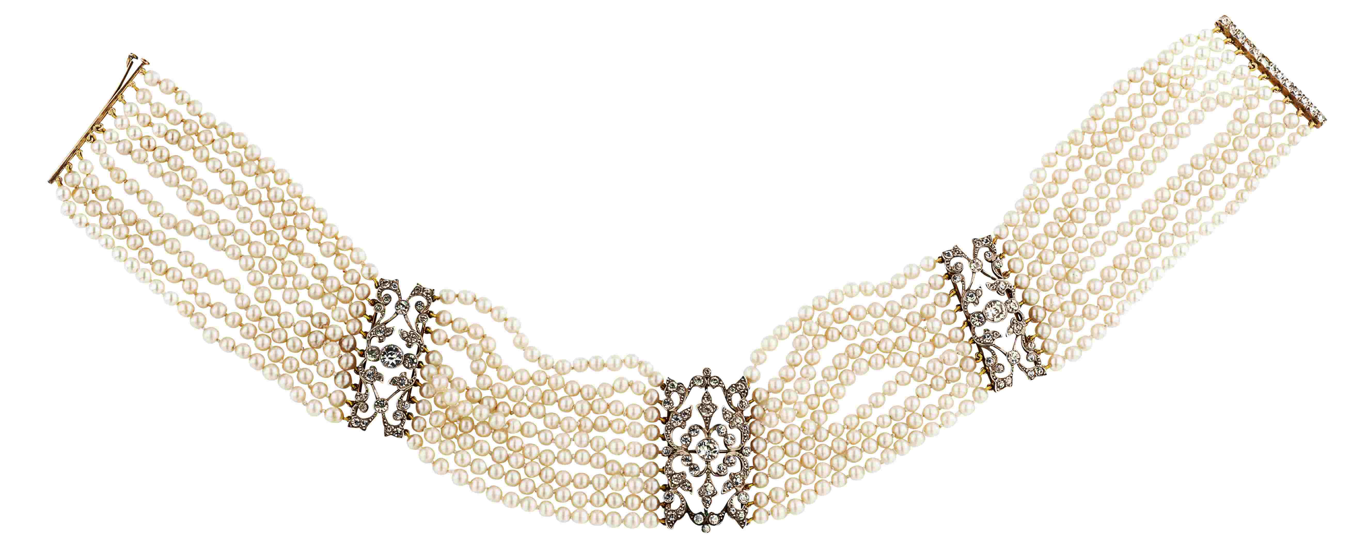 A Belle Epoque pearl and paste set 'dog collar' necklace