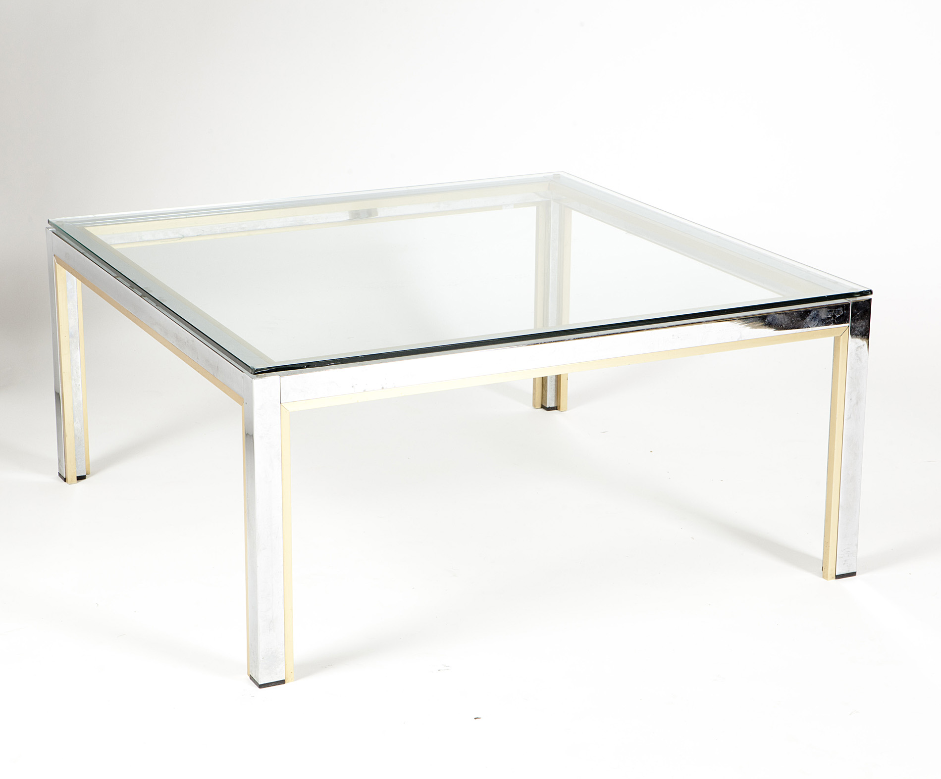 CHROME AND BRASS COFFEE TABLE