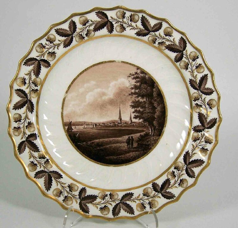 A Flight & Barr circular scalloped topographical fruit plate depicting Southampton, circa 1795