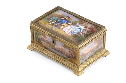 A French gilt-metal and enamel jewellery box, circa 1900 Probably Limoges