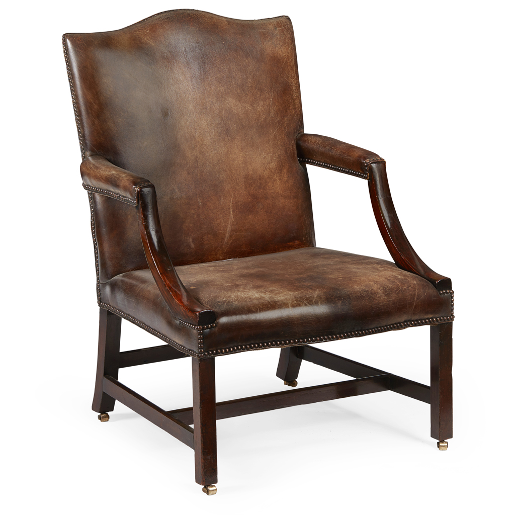 GEORGE III MAHOGANY LIBRARY ARMCHAIR