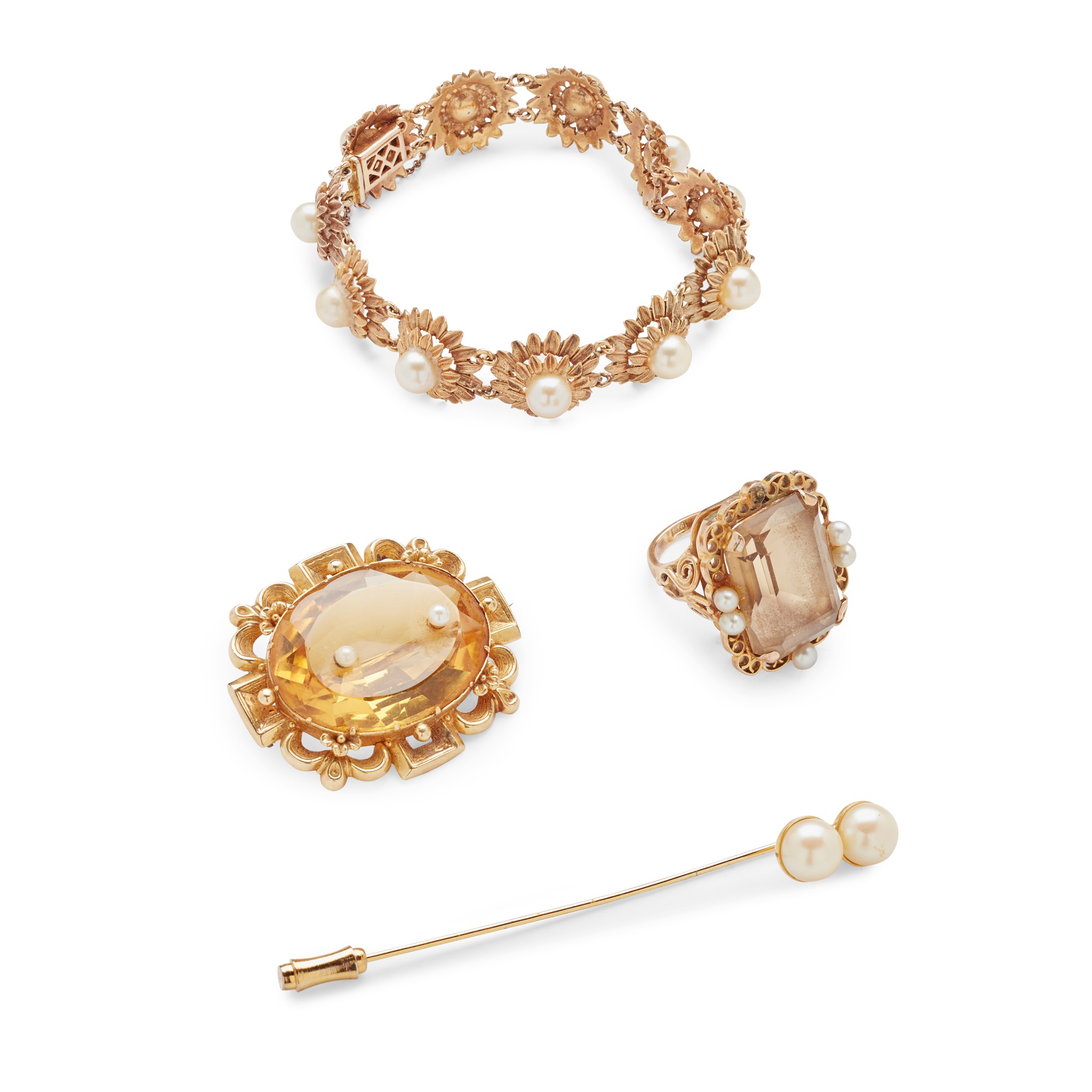 A collection of citrine and cultured pearl jewellery