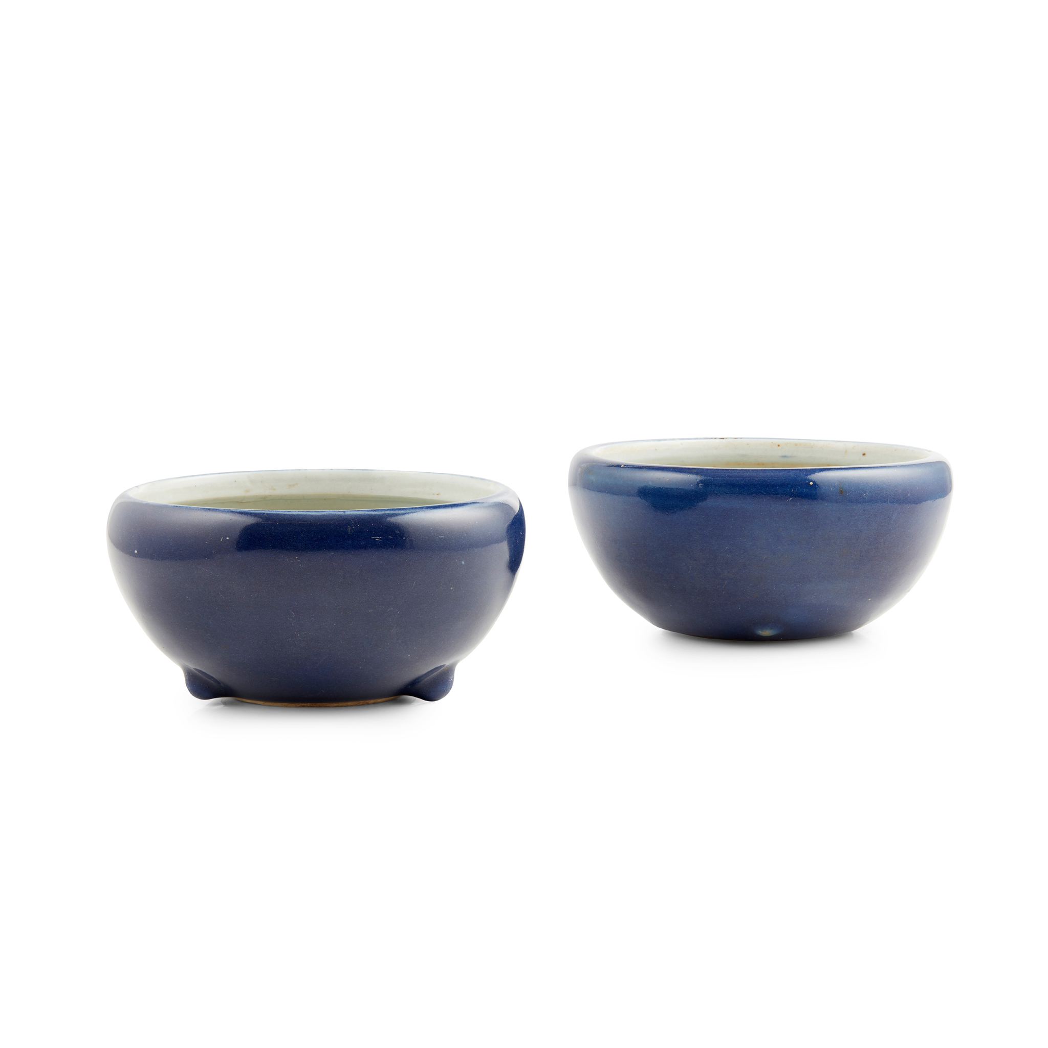 TWO BLUE-GLAZED TRIPOD BOWLS