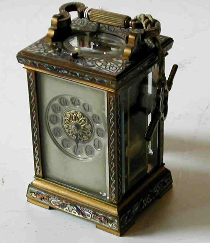 A brass and cloisonne enamel repeating carriage clock,