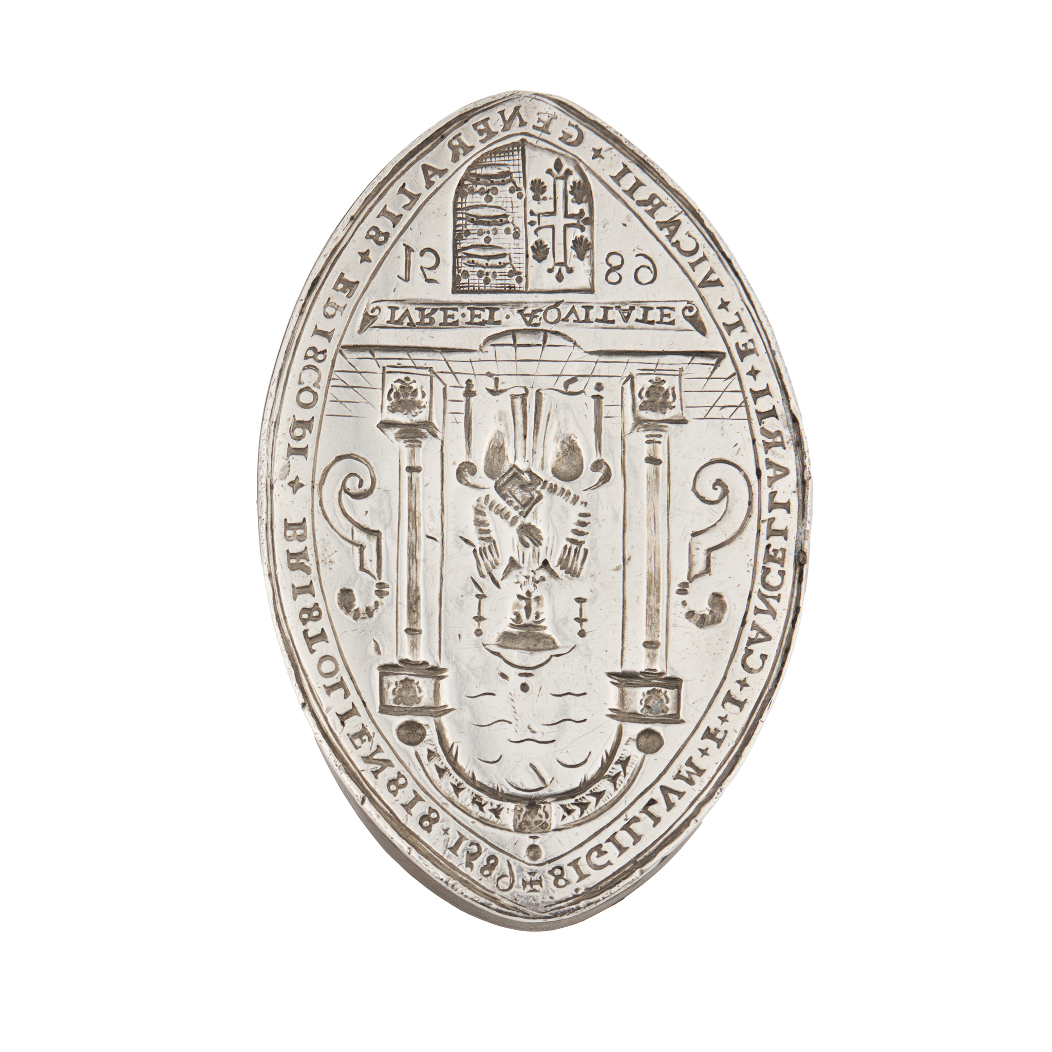 AN ENGLISH LATE 16TH CENTURY SILVER ECCLESIASTICAL SEAL MATRIX