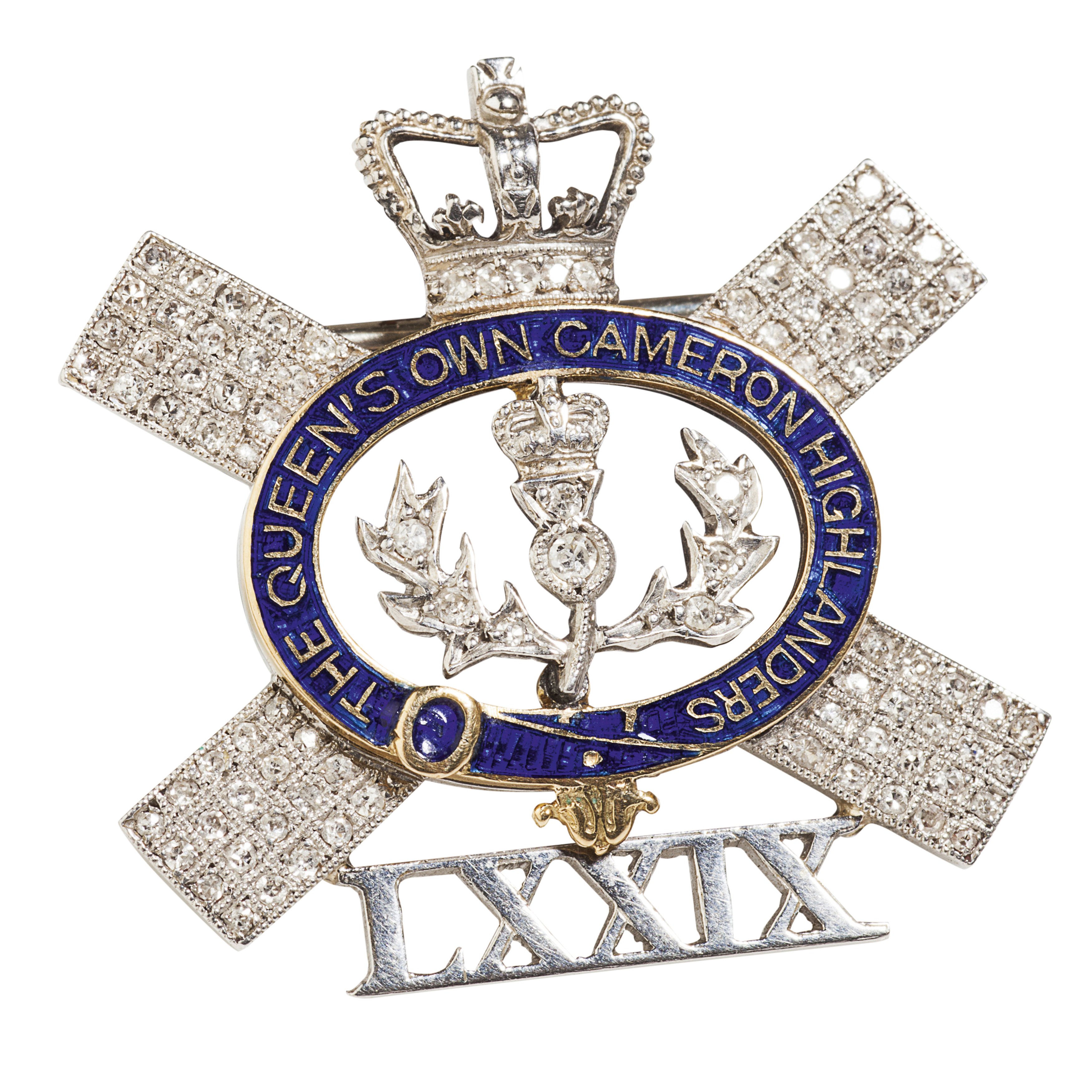 A Queen's Own Cameron Highlanders diamond and enamel sweetheart brooch