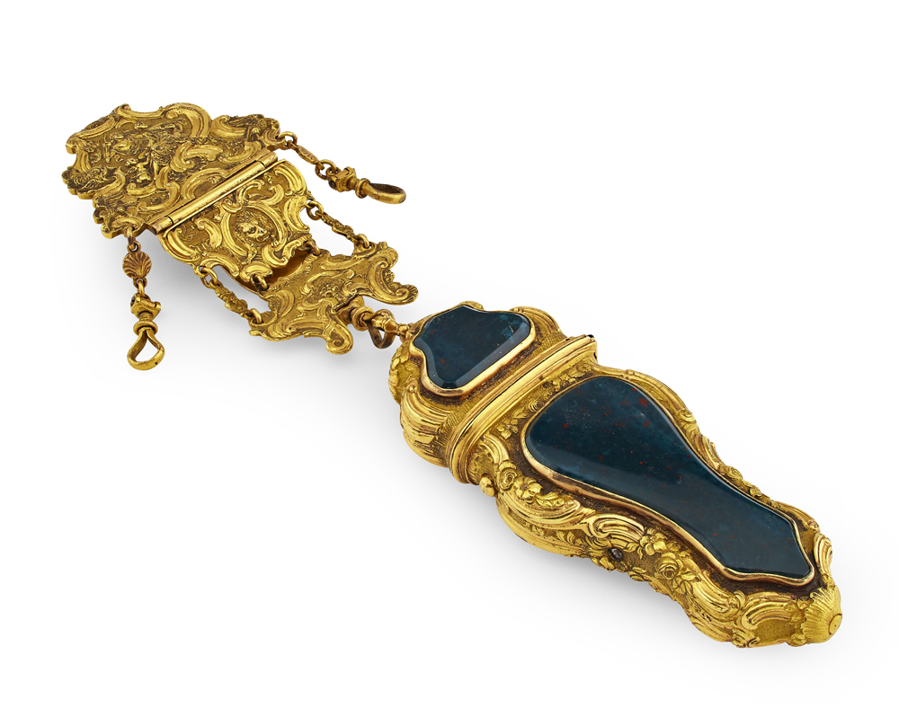 A Continental gilt etui and chatelaine