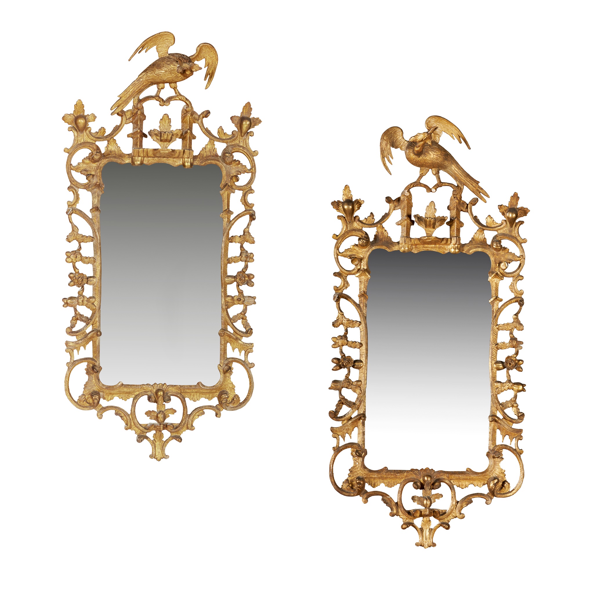 PAIR OF GEORGE III STYLE GILTWOOD MIRRORS, IN THE MANNER OF THOMAS CHIPPENDALE