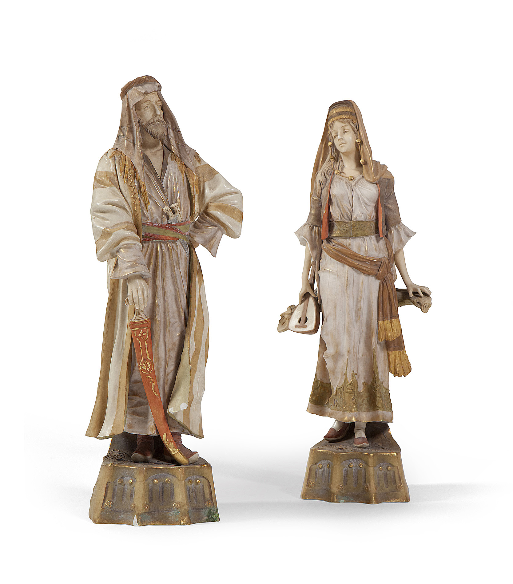 PAIR OF AUSTRIAN BISQUE PORCELAIN FIGURES