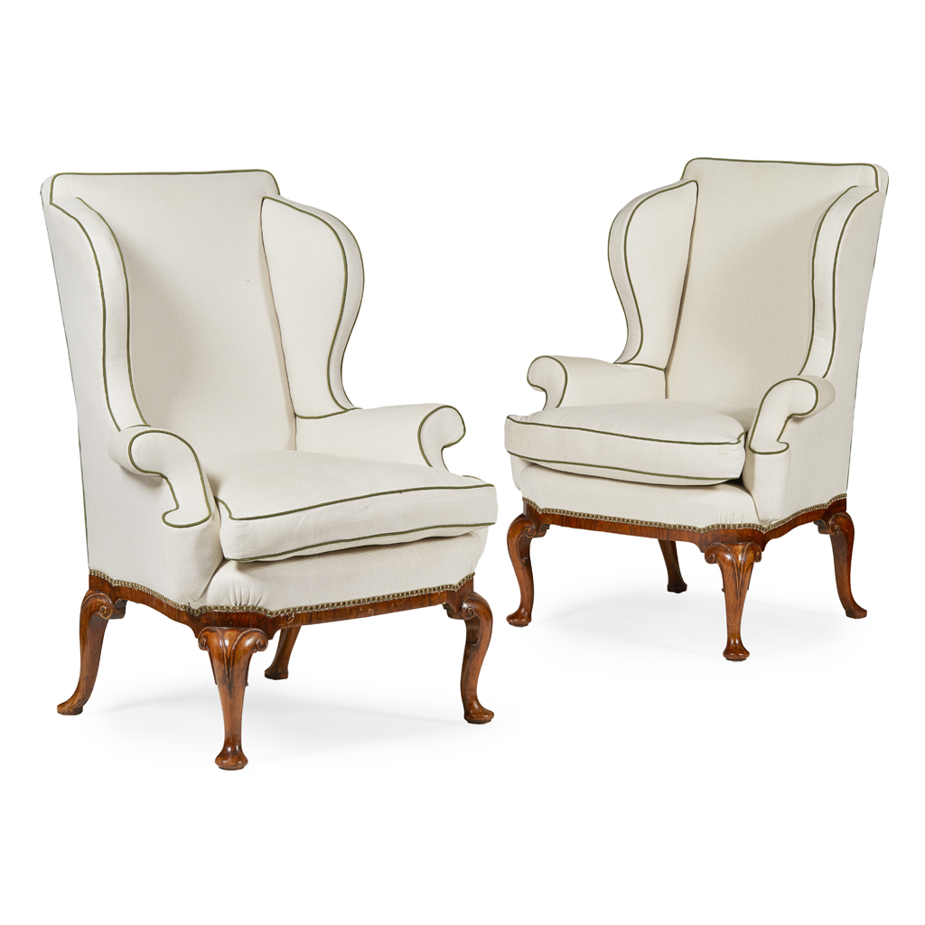 PAIR OF GEORGE II STYLE WALNUT WING ARMCHAIRS