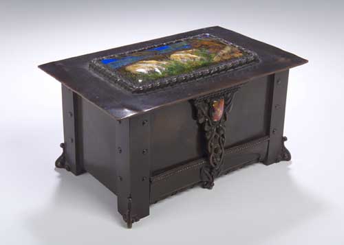 Frederick Shields (1833-1911) An Arts and Crafts copper and enamelled casket,