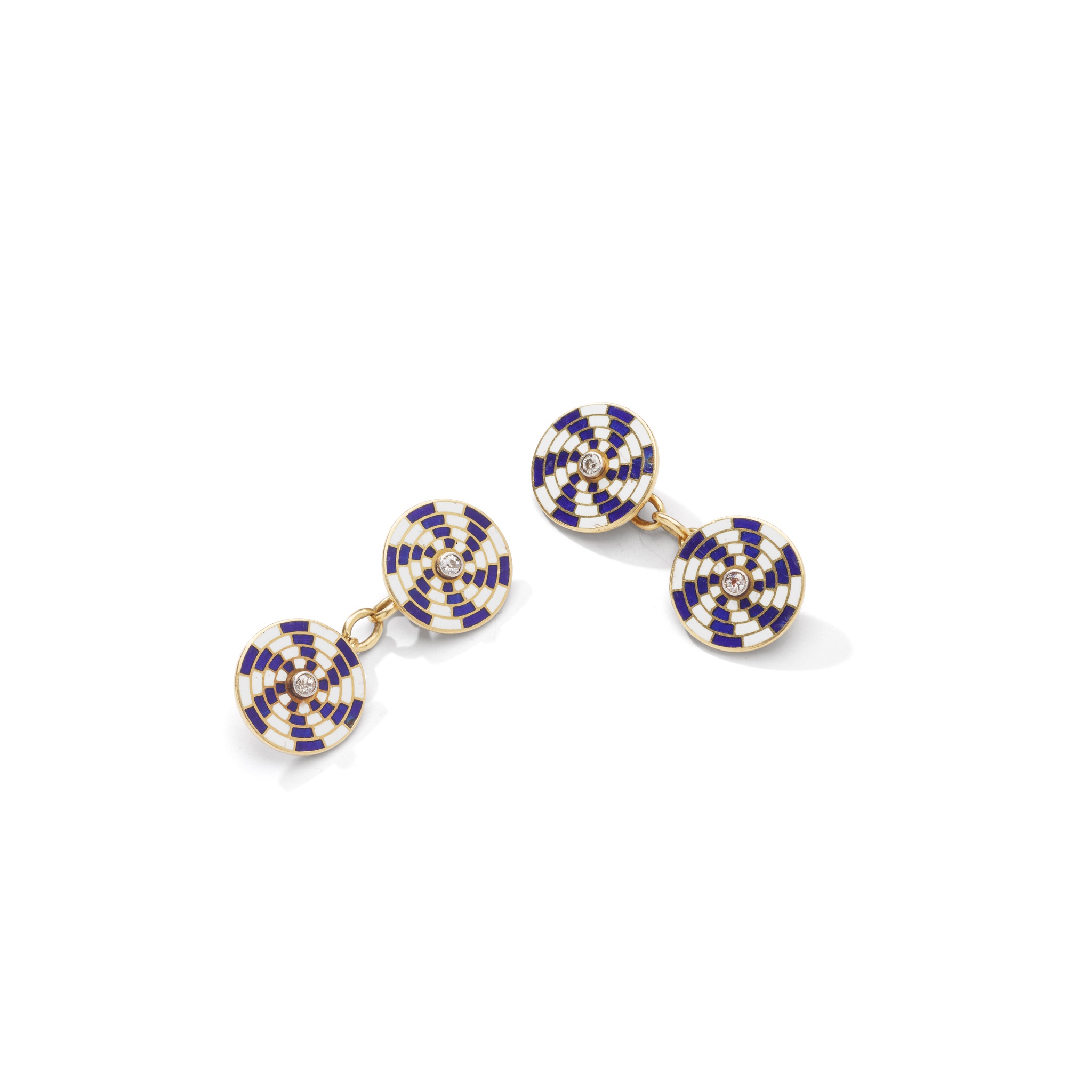 A pair of enamel and diamond cufflinks