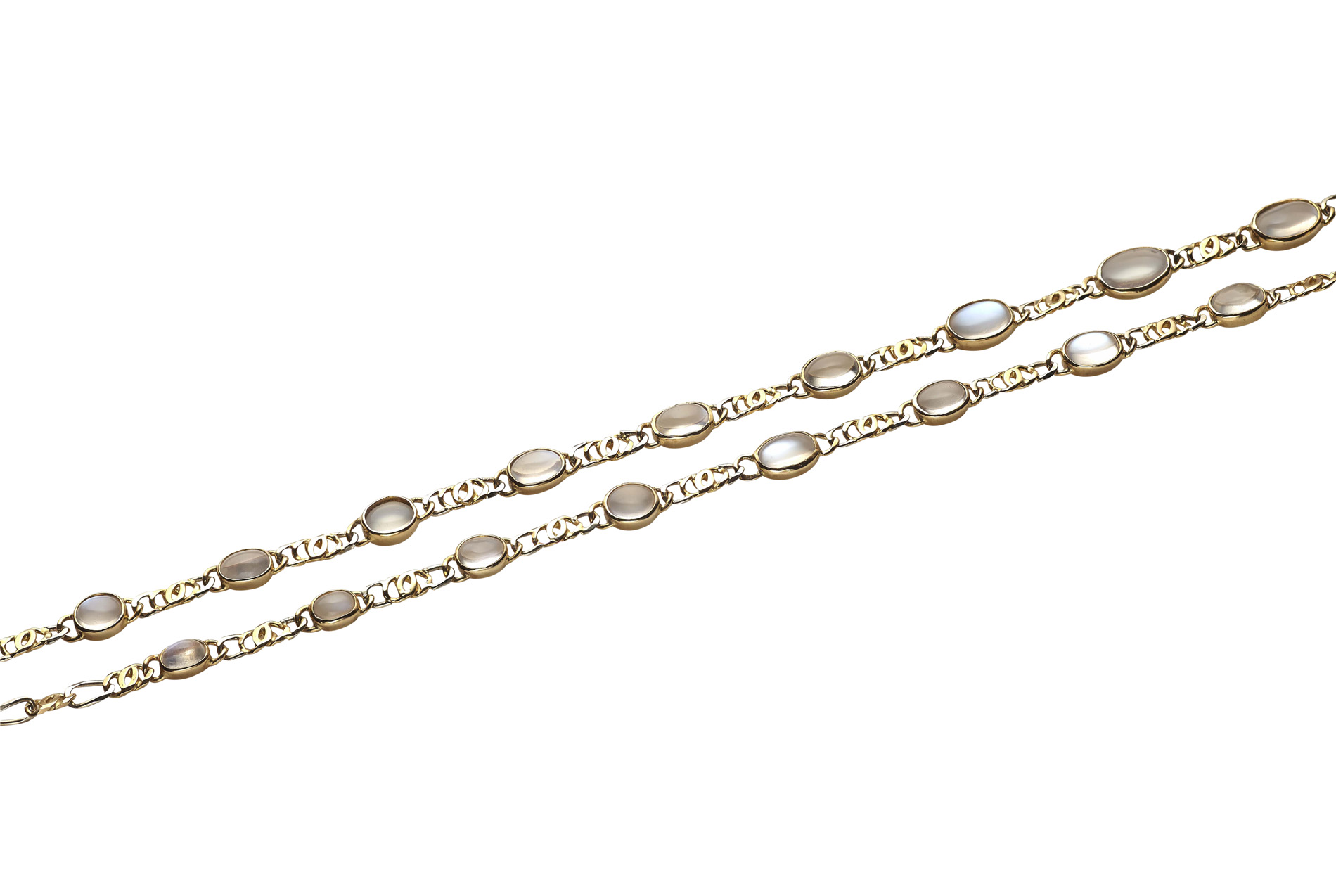 A moonstone set fancy curb link chain necklace