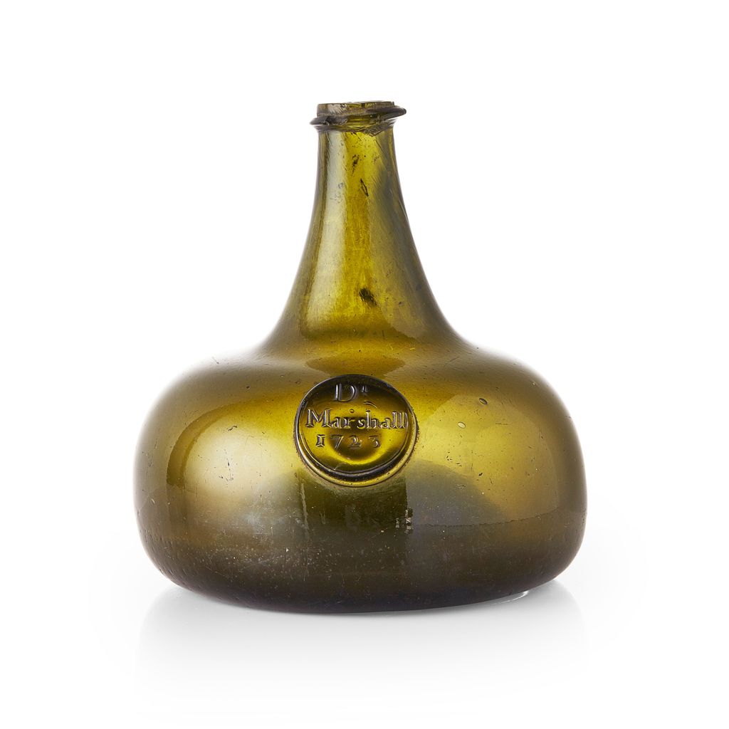 ENGLISH OLIVE-GREEN GLASS 'ONION' BOTTLE