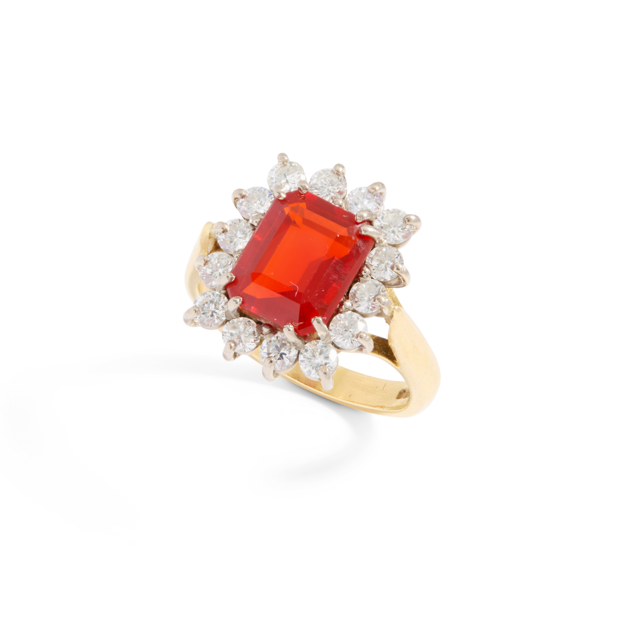 An 18ct gold fire opal and diamond cluster ring