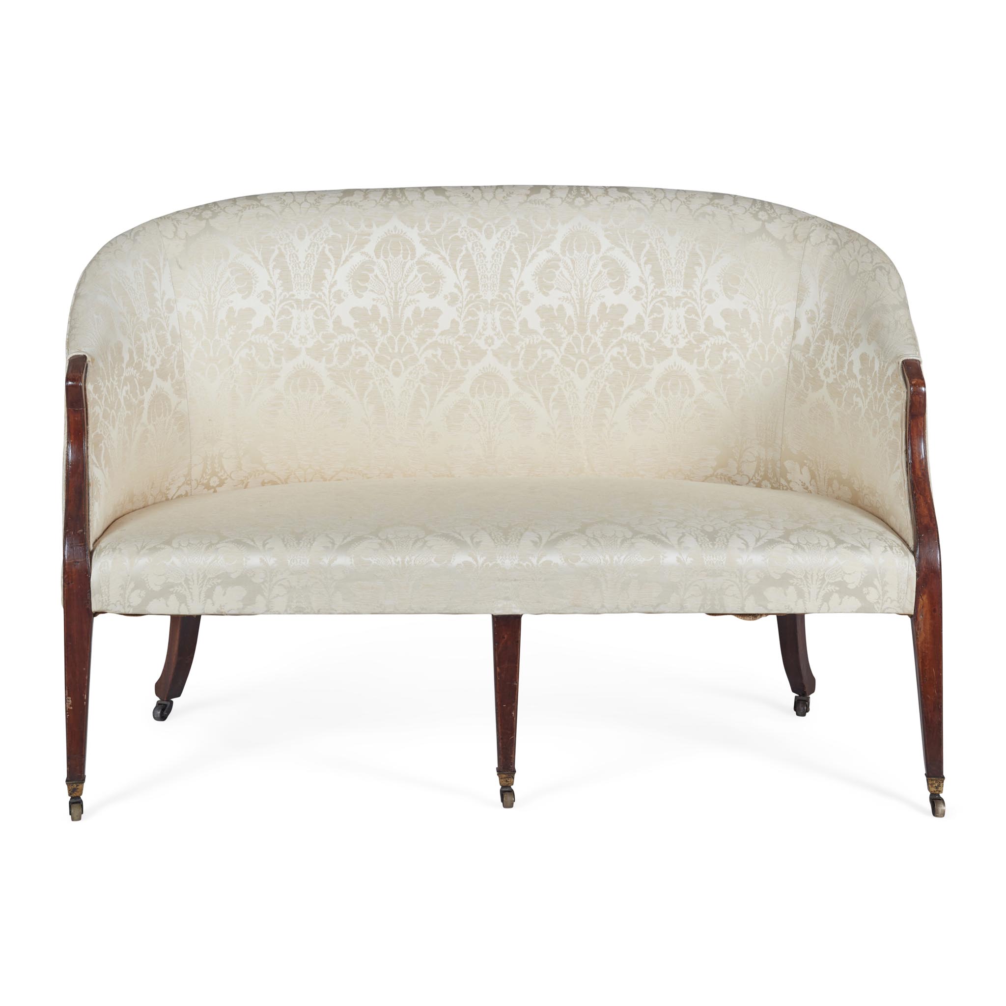 GEORGE III MAHOGANY SOFA, IN THE MANNER OF HEPPLEWHITE