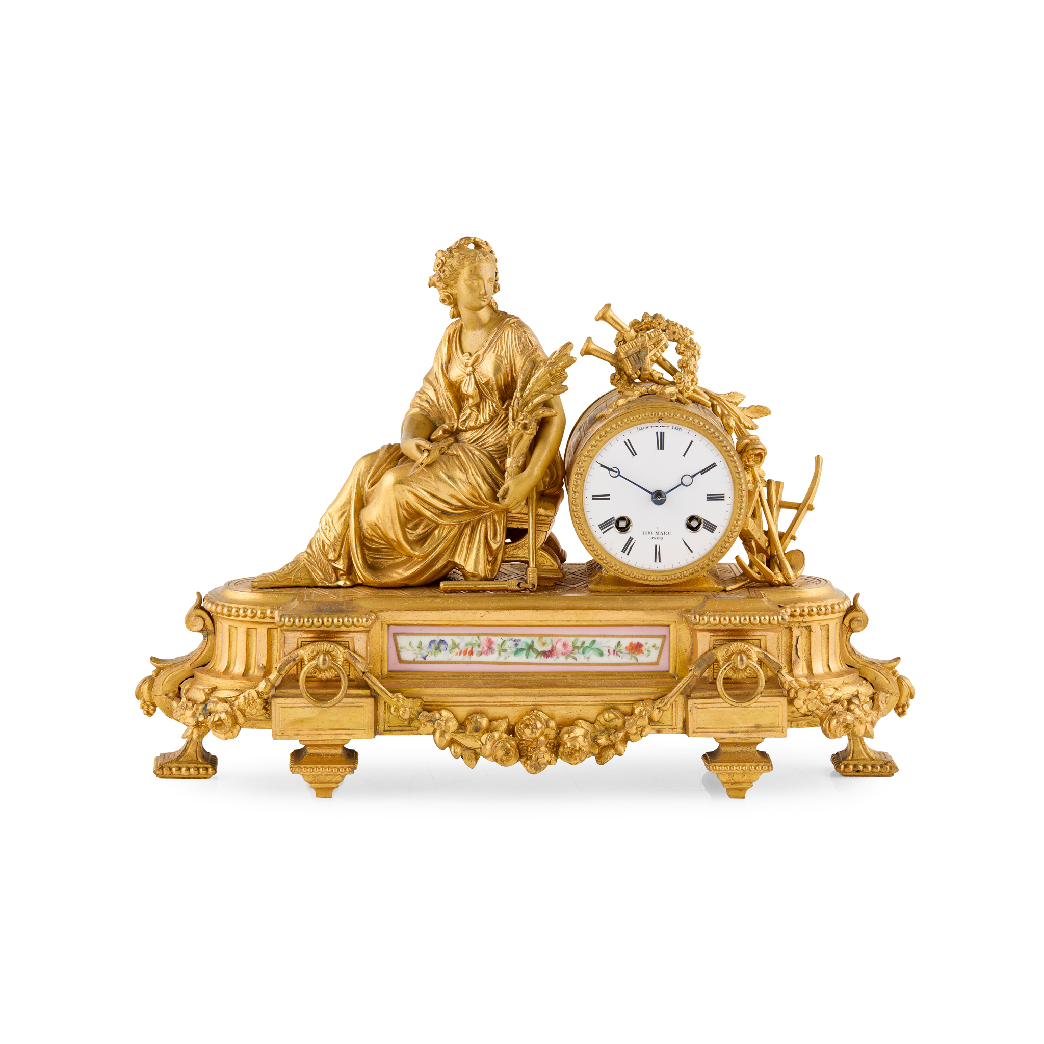 FRENCH GILT BRONZE AND PORCELAIN CLOCK, HENRY MARC, PARIS