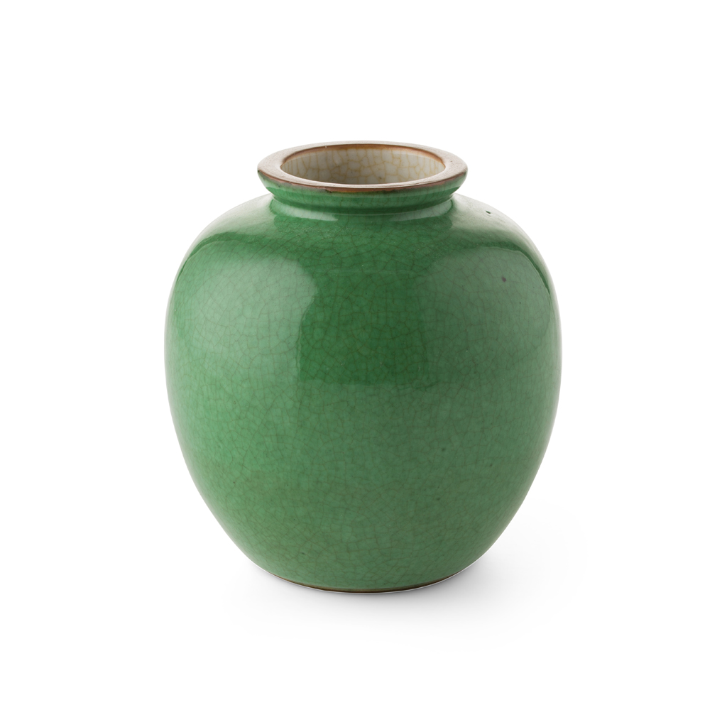 APPLE-GREEN CRACKLE-GLAZED OVOID JAR