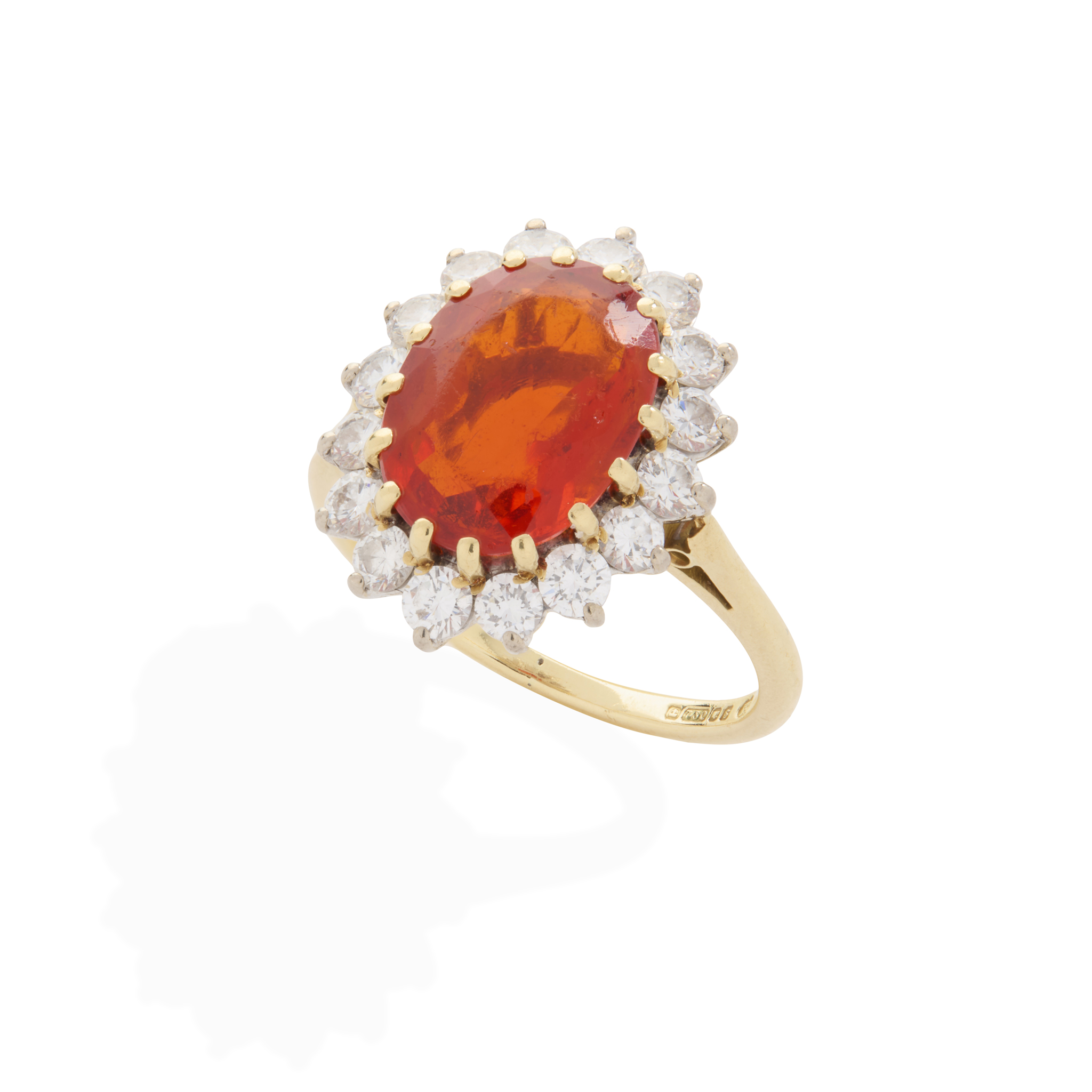 An 18ct gold fire opal and diamond cluster ring