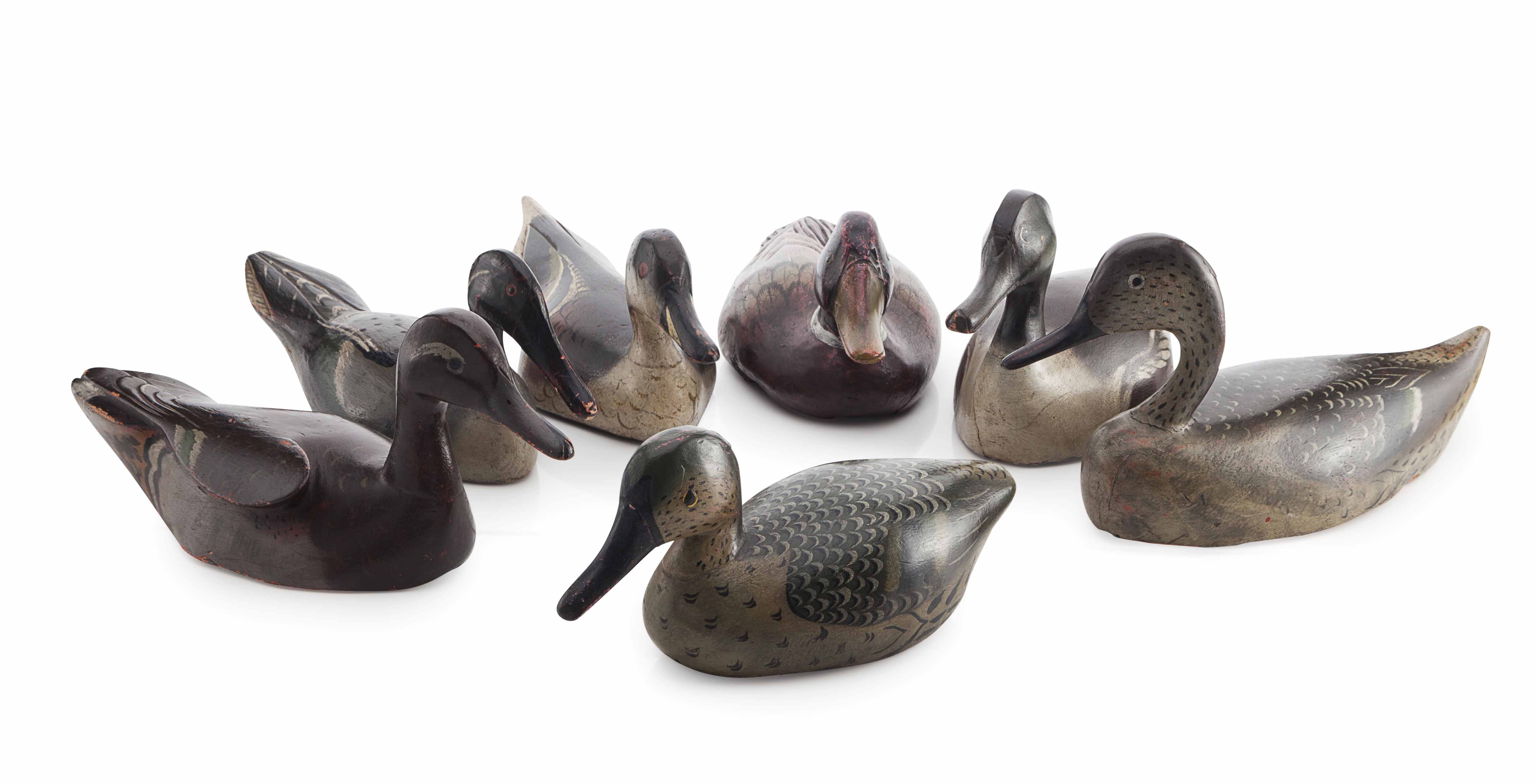 SEVEN PAINTED WOOD DECOY DUCKS