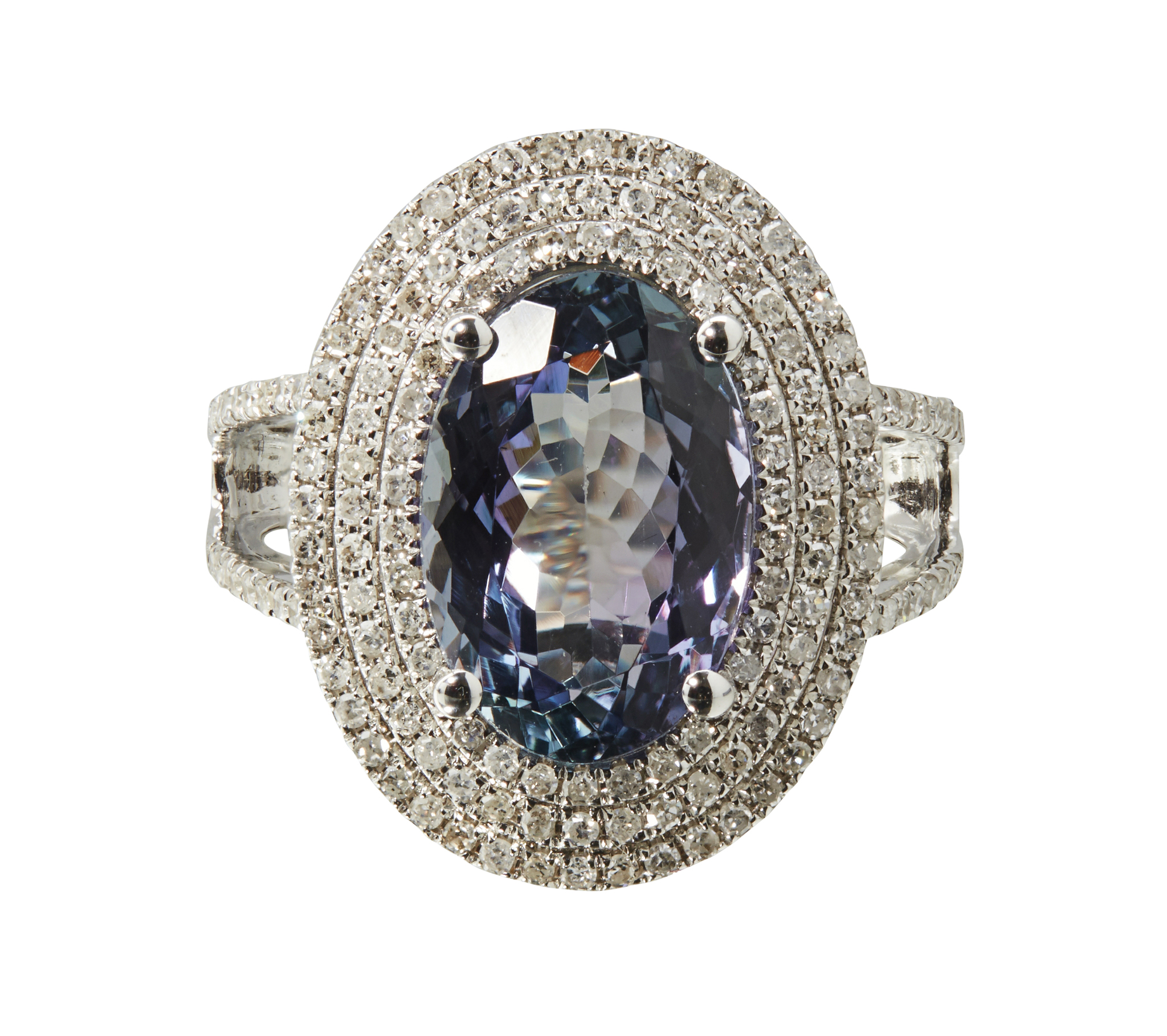 A Tanzanite and diamond set cluster ring