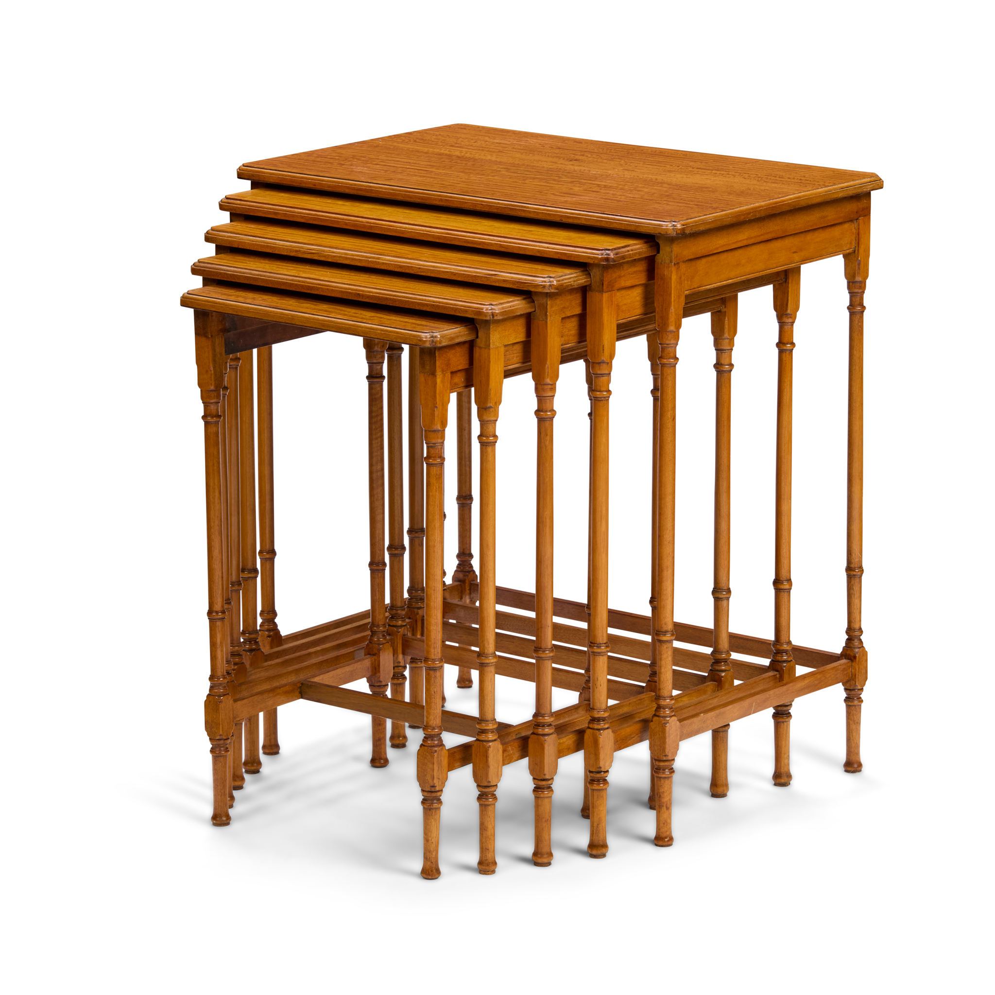 SET OF FIVE EDWARDIAN SATINWOOD NESTING TABLES