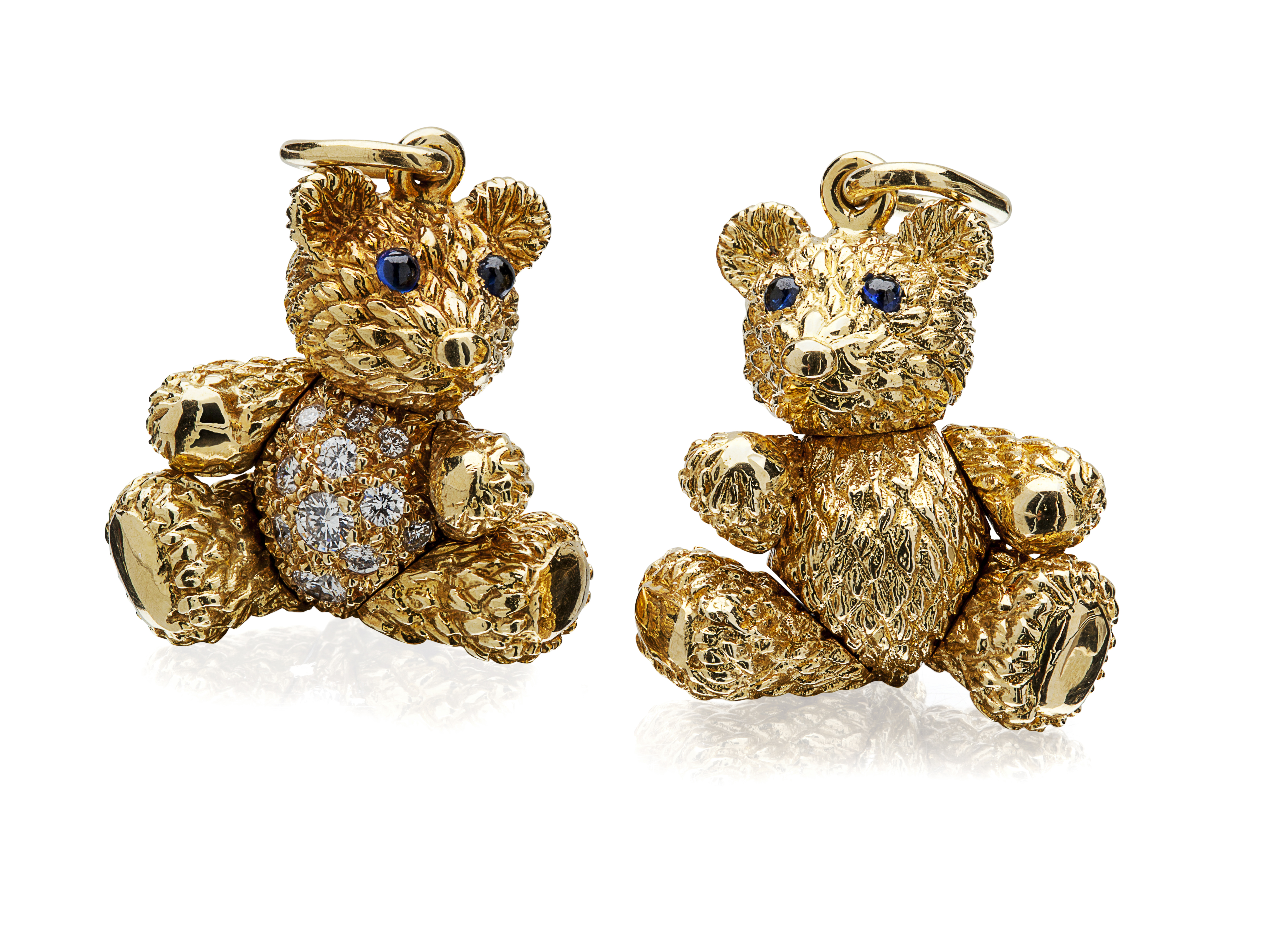 Two gem set articulated teddy bear pendants