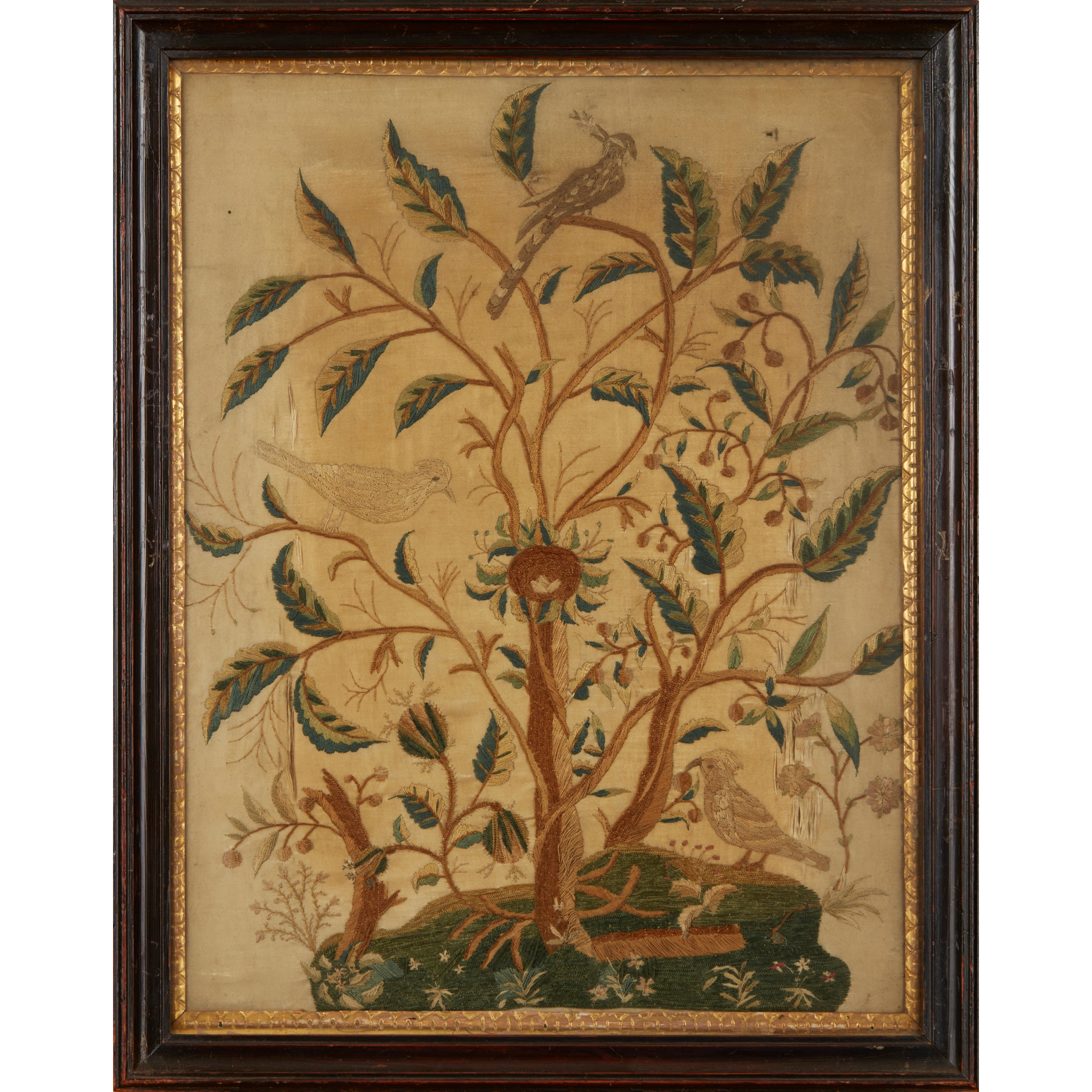 GEORGIAN SILK NEEDLEWORK 'TREE OF LIFE' PICTURE