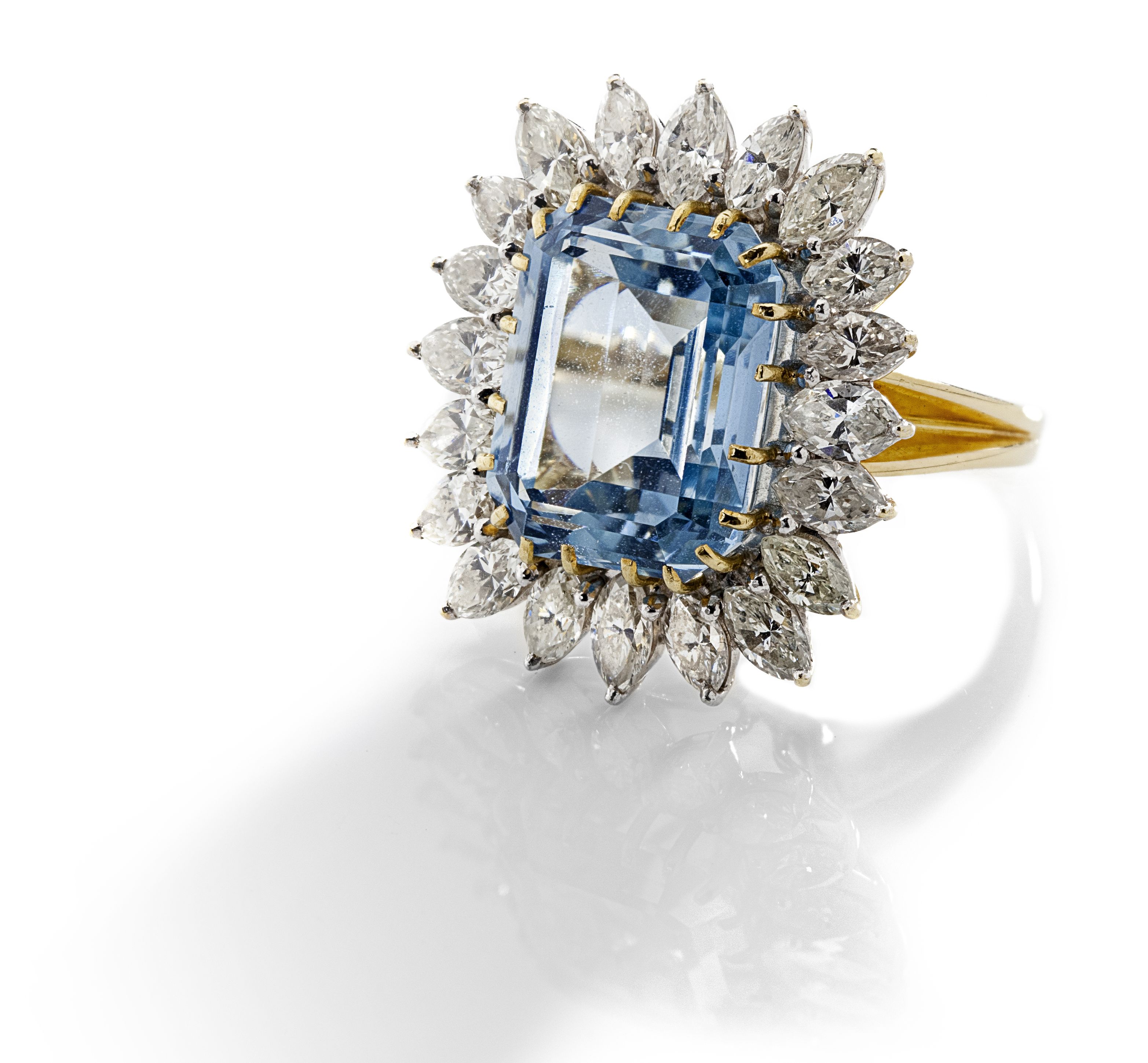 An aquamarine and diamond set cocktail ring
