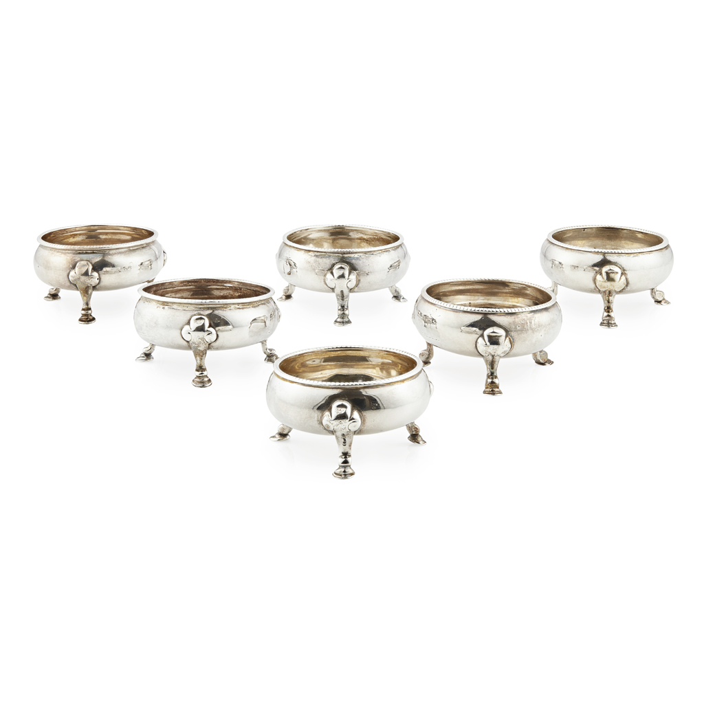 Six George II/III silver salt-cellars
