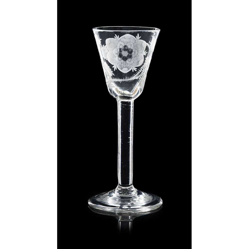 A FINELY ENGRAVED JACOBITE WINE GLASS