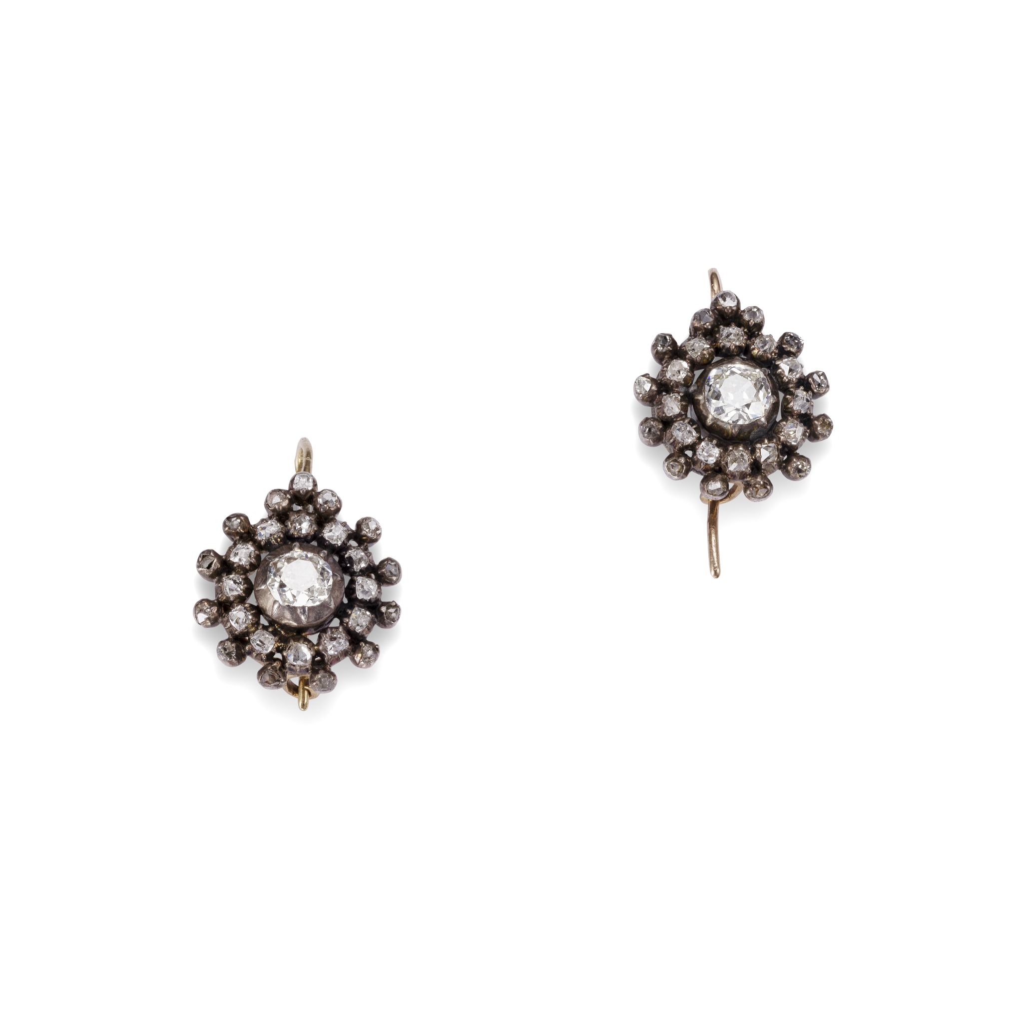 A pair of mid 19th century diamond cluster earrings