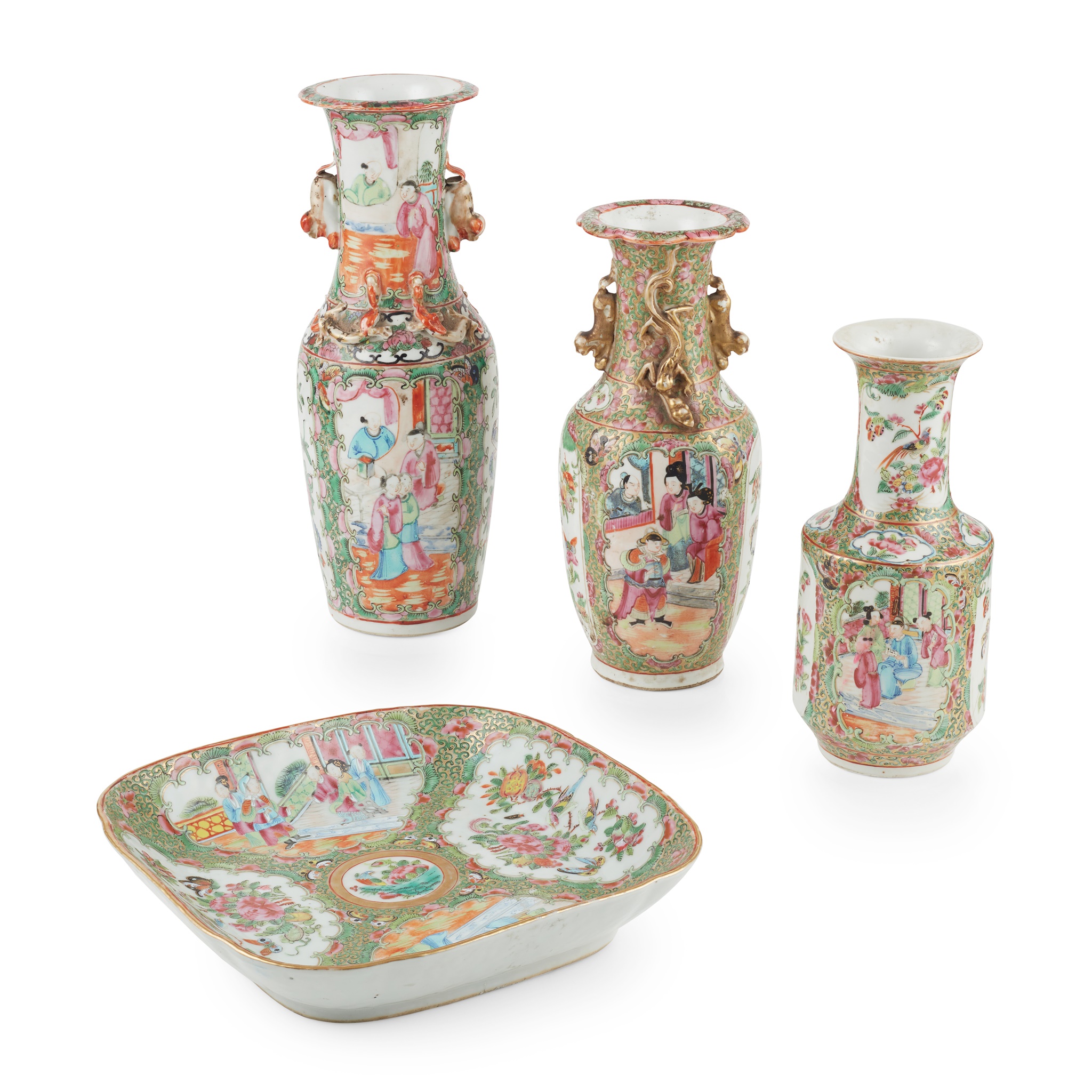 GROUP OF FOUR CANTON FAMILLE ROSE WARES