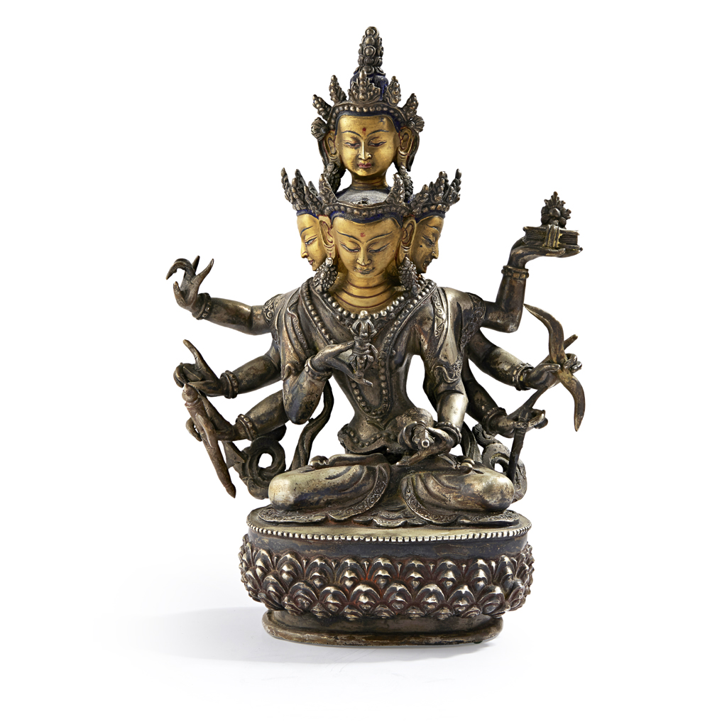 SINO-TIBETAN SILVERED BRONZE FIGURE OF MARICI