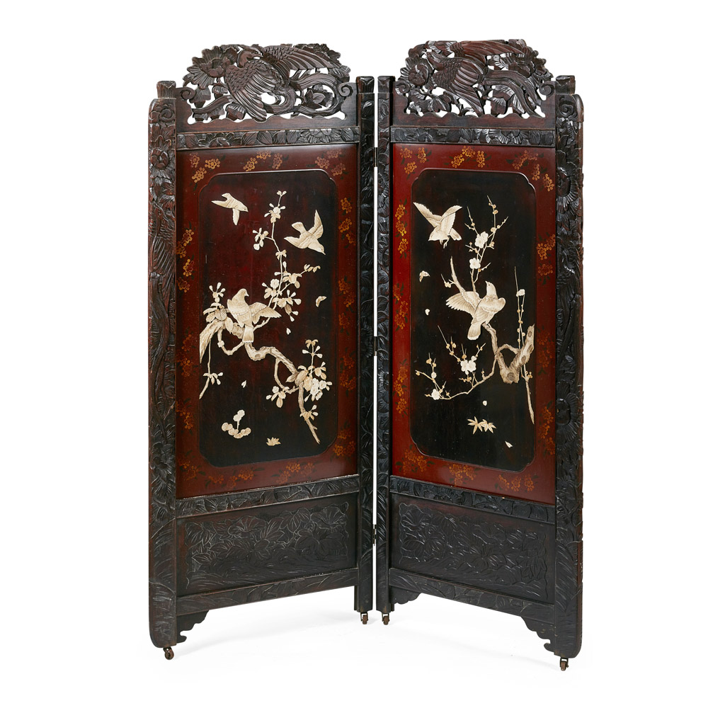 JAPANESE SHIBAYAMA TWO-FOLD SCREEN