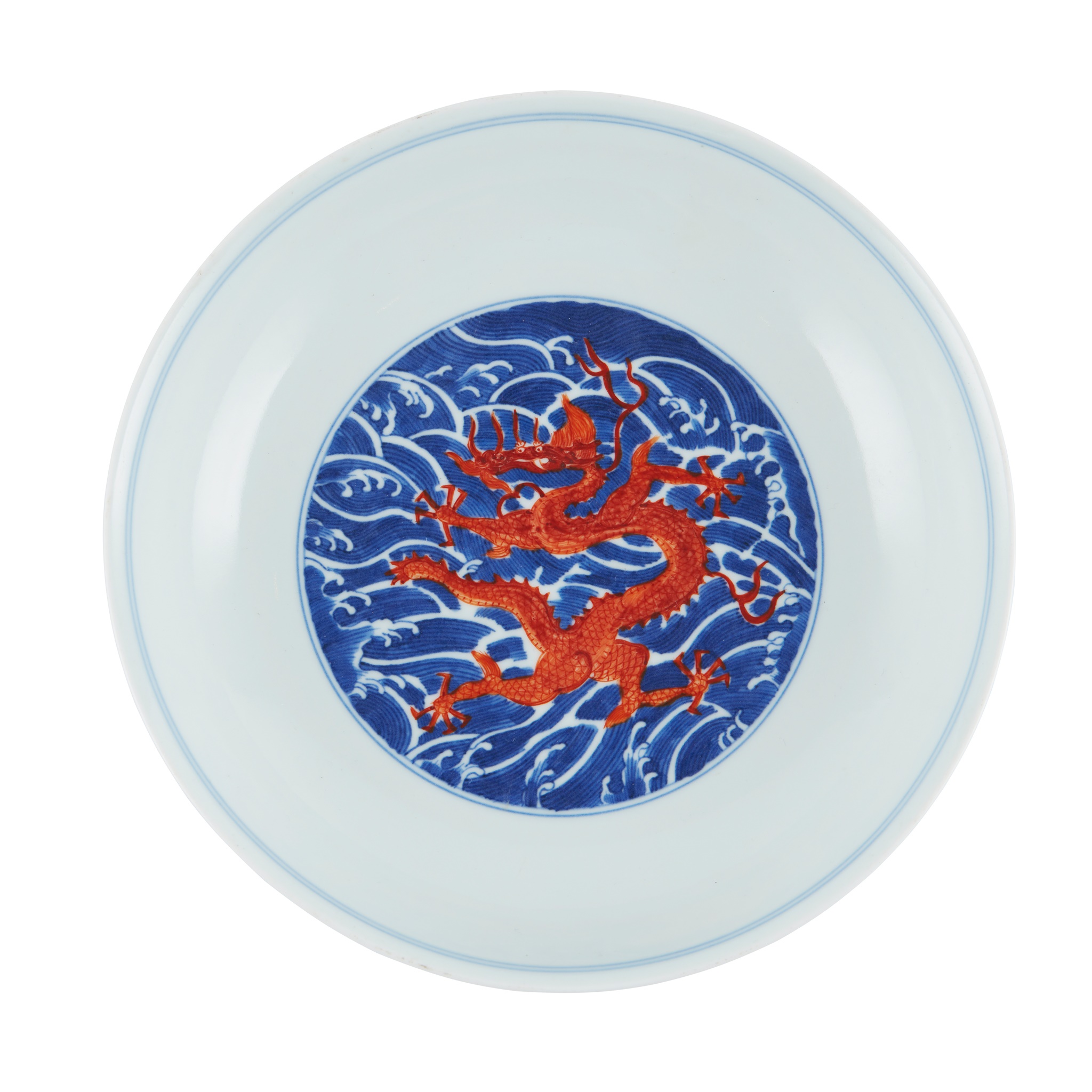 BLUE AND WHITE WITH IRON-RED GLAZED DISH
