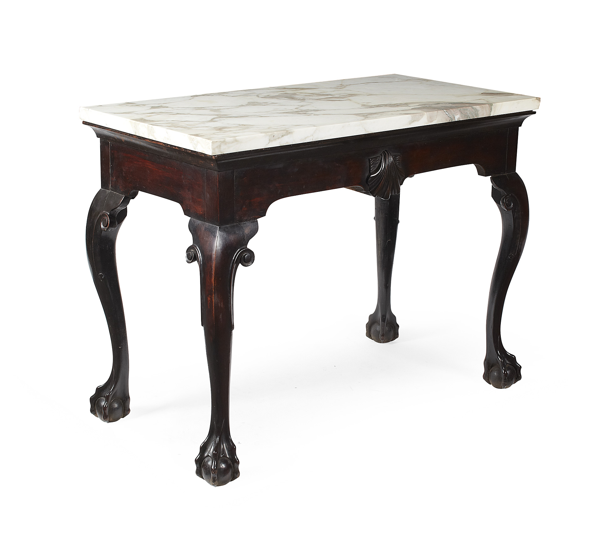 IRISH GEORGE III MAHOGANY MARBLE TOP SIDE TABLE