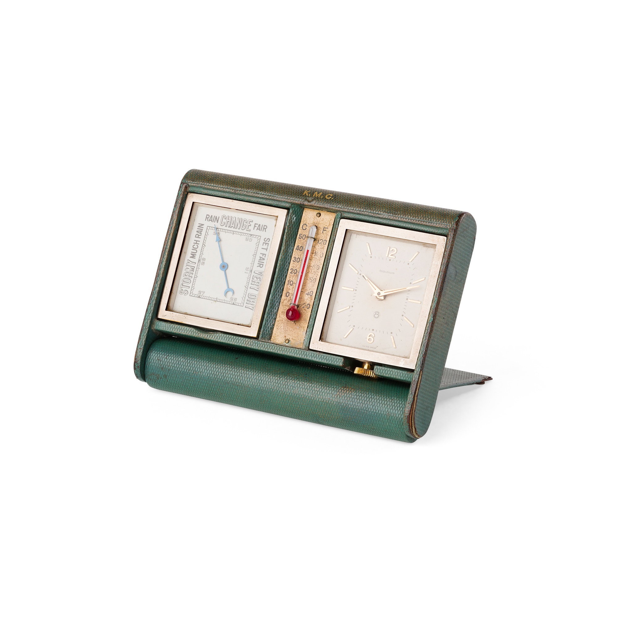 ART DECO LEATHER DESK CLOCK, BY JAEGER LE COULTRE