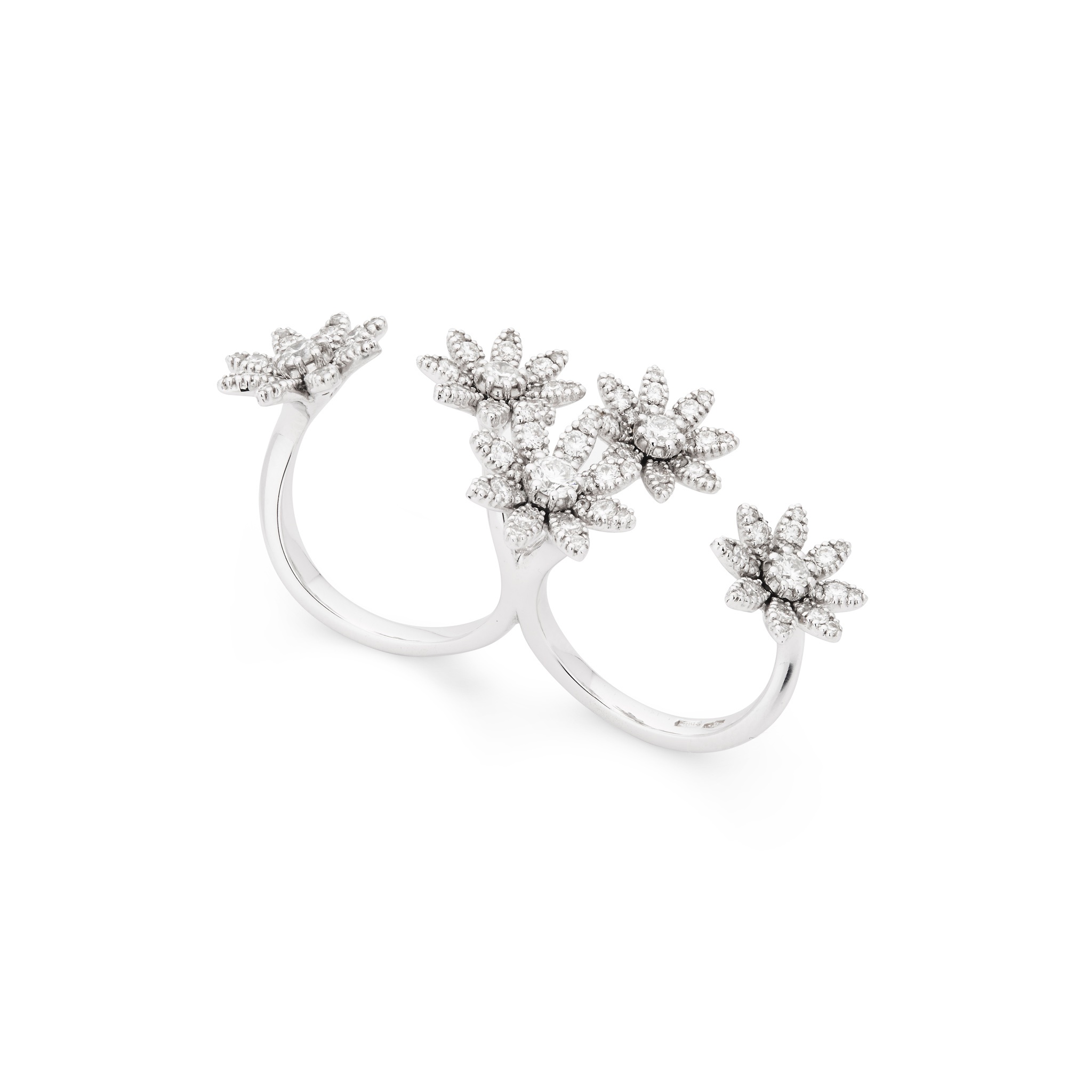 A diamond floral double-finger ring