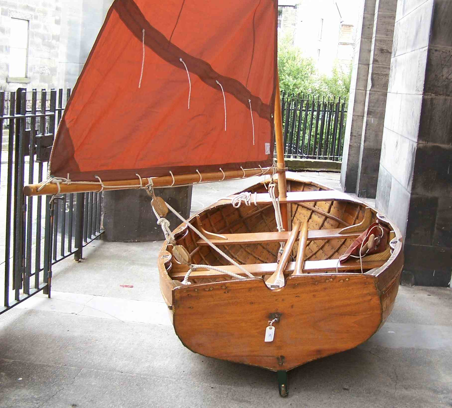 A 19th century clinker-built wooden sailing dinghy