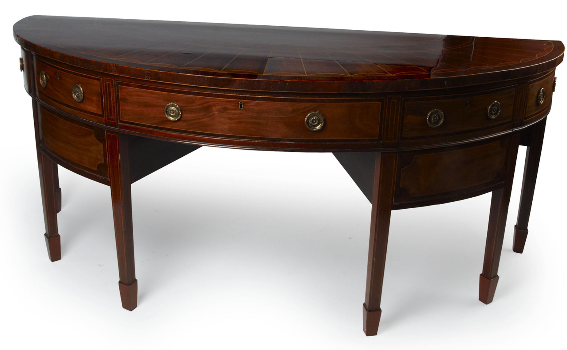 GEORGE III MAHOGANY AND INLAID DEMI-LUNE SIDEBOARD