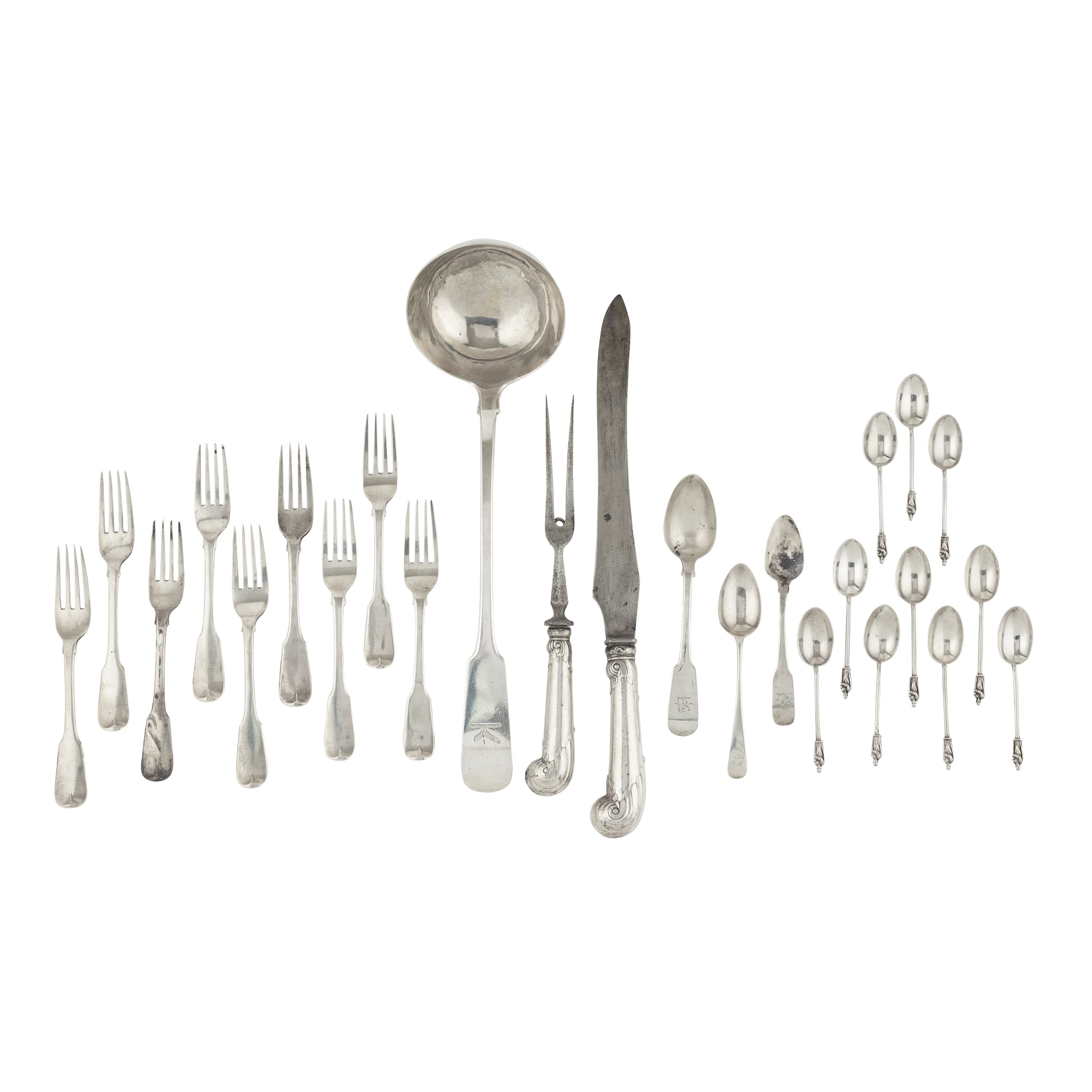 A George IV Irish soup ladle and other Irish flatware