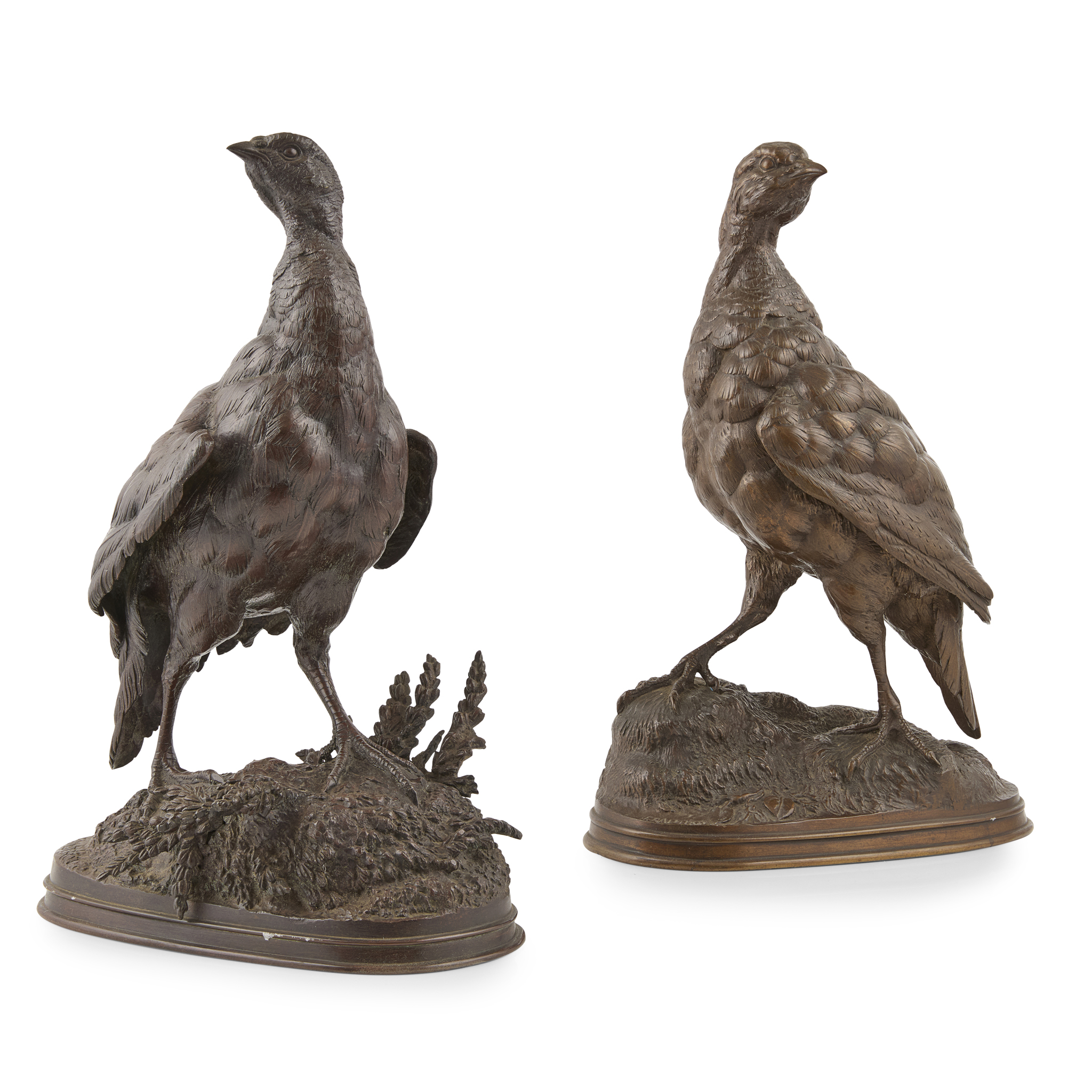 TWO FRENCH BRONZE FIGURES OF PARTRIDGE, AFTER FERDINAND PAUTROT (FRENCH 1832-1874)