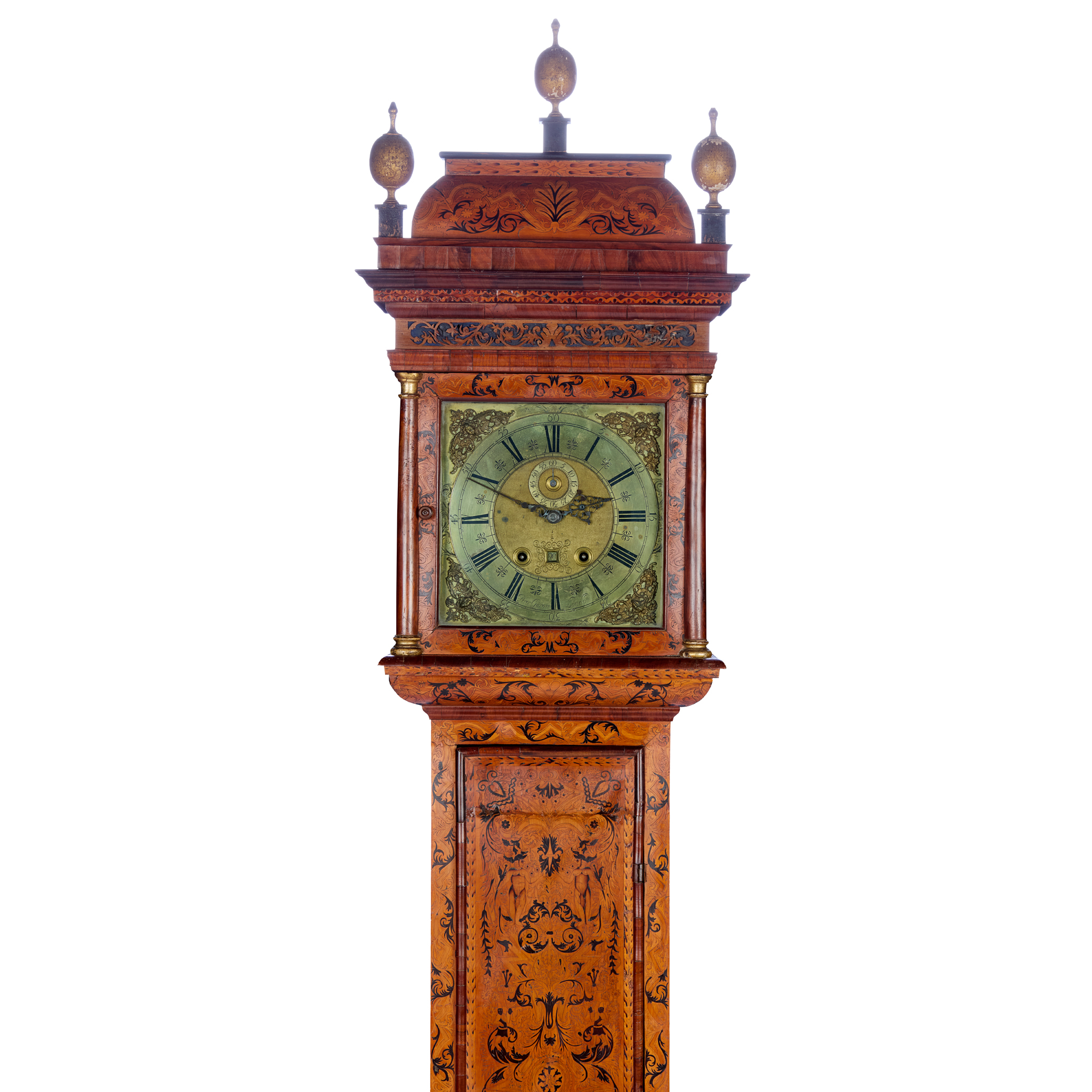FINE WALNUT SEAWEED MARQUETRY ONE MONTH DURATION LONGCASE CLOCK, PETER GARON, LONDON