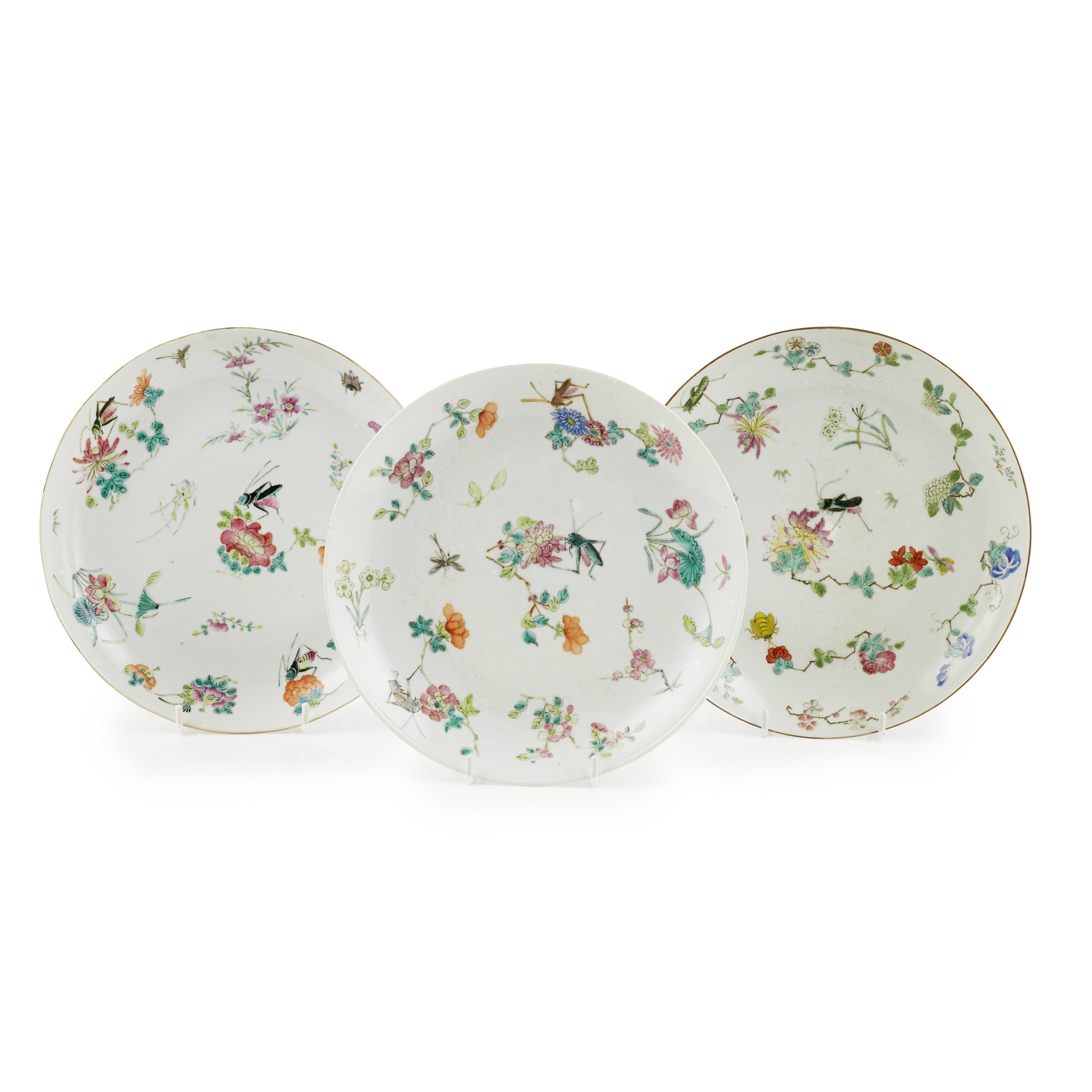 THREE FAMILLE ROSE PLATES
